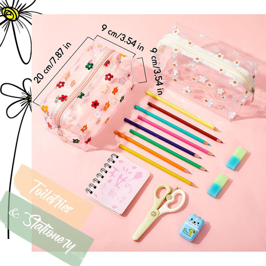 Amylove 2 Pack Cute Flower Makeup Bags Daisy Zipper Pouches Floral Pencil Pouch Portable Toiletry Pouches for Women Travel Vacation Bathroom School Organizing(Daisy)