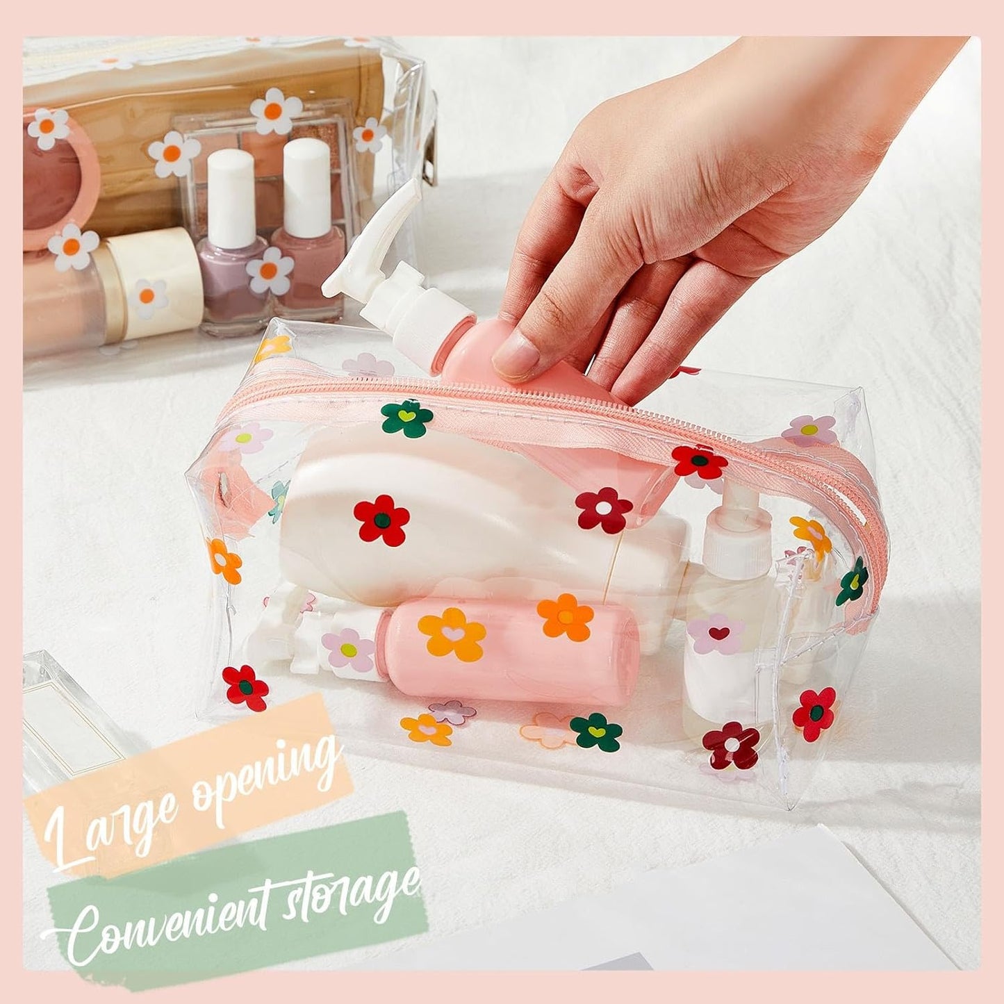 Amylove 2 Pack Cute Flower Makeup Bags Daisy Zipper Pouches Floral Pencil Pouch Portable Toiletry Pouches for Women Travel Vacation Bathroom School Organizing(Daisy)