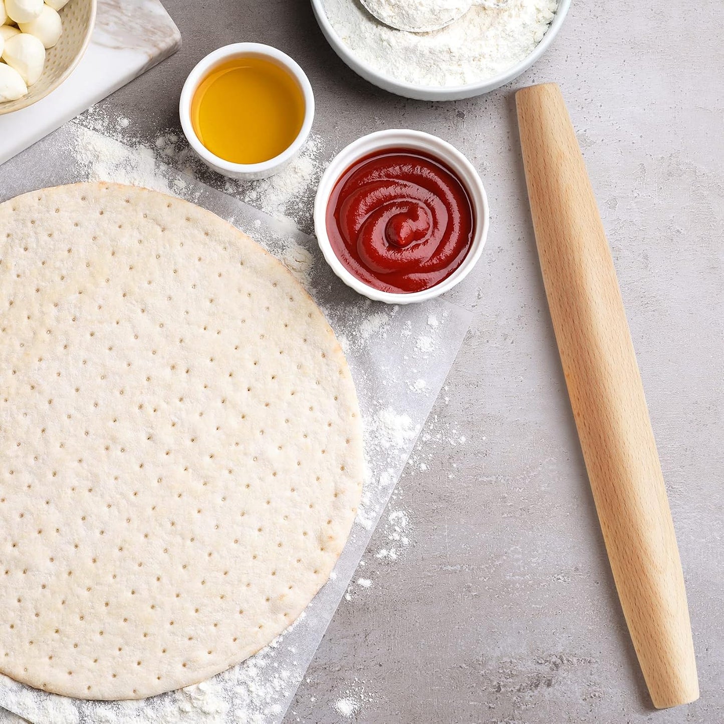 Classic French Rolling Pin for Baking - Beech Wood Tapered Rolling Pin Dough Roller for Pizza Dough, Pie Crust Cookie Fondant Dumpling 11.81-Inch