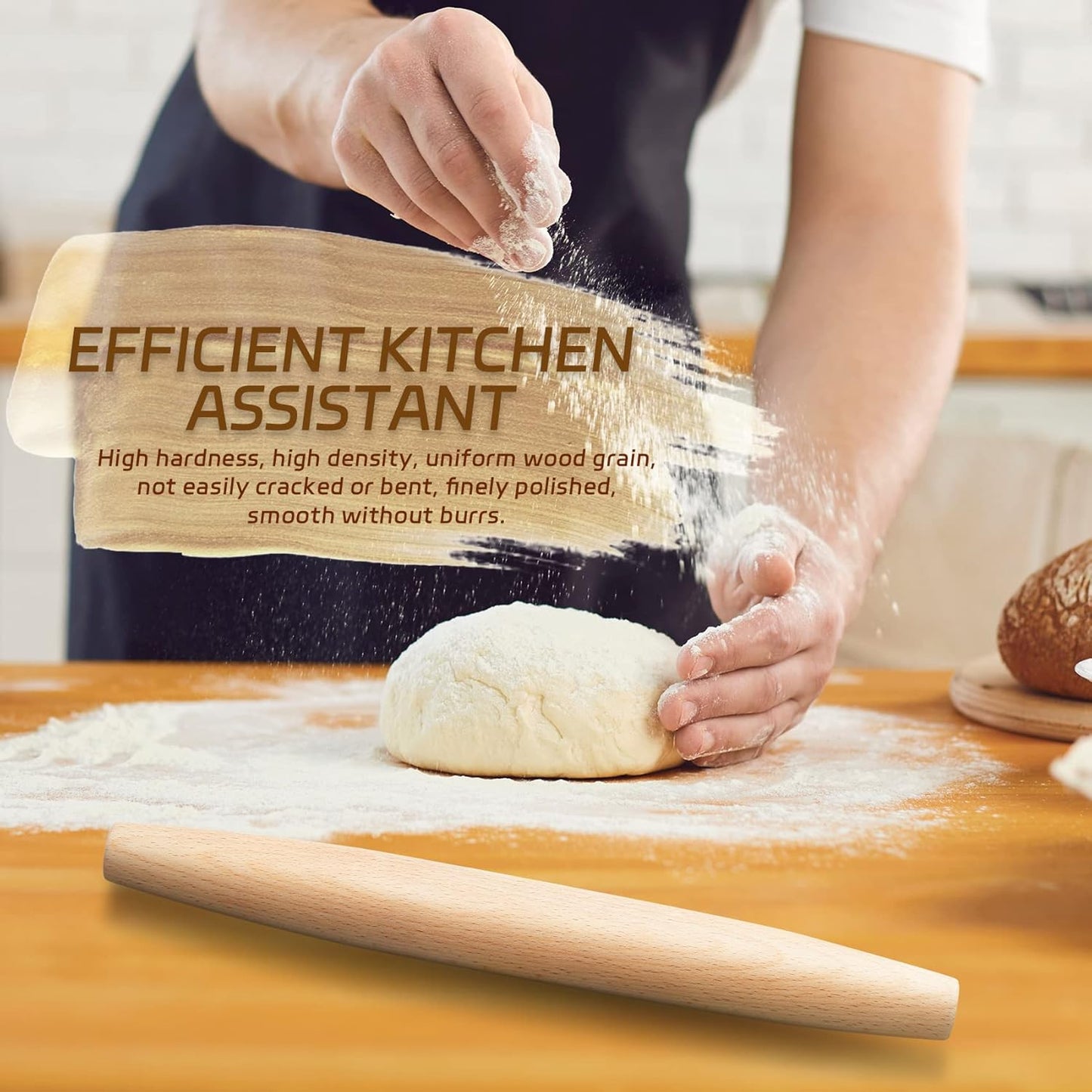 Classic French Rolling Pin for Baking - Beech Wood Tapered Rolling Pin Dough Roller for Pizza Dough, Pie Crust Cookie Fondant Dumpling 11.81-Inch