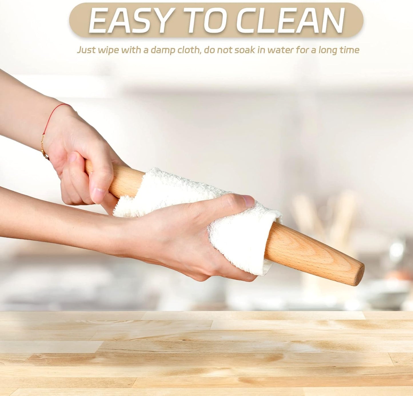 Classic French Rolling Pin for Baking - Beech Wood Tapered Rolling Pin Dough Roller for Pizza Dough, Pie Crust Cookie Fondant Dumpling 11.81-Inch