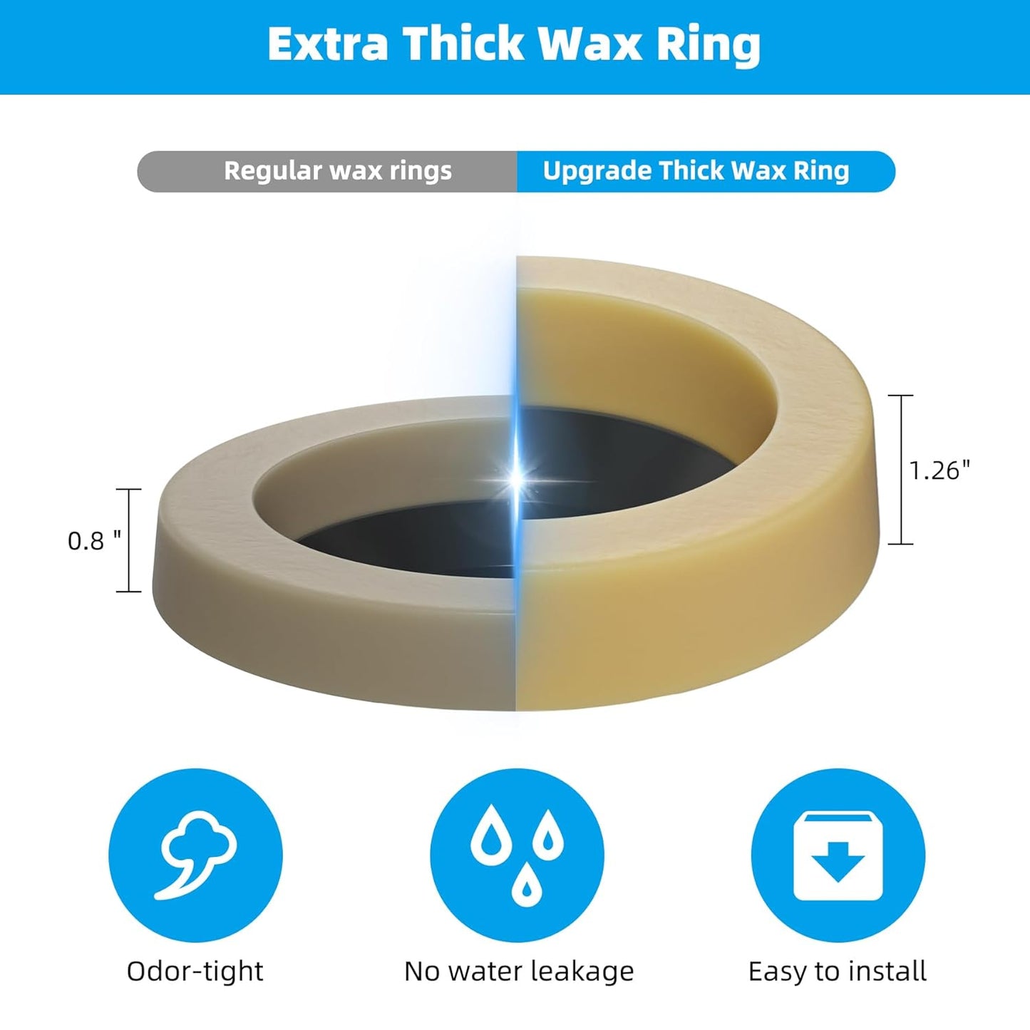 2 Pack Toilet Wax Ring, Thick Toilet Bowl Wax Ring Gasket for Toilet Bowl, Polyethylene Flange- Gas, Odor and Watertight Seal, Fits 3-inch and 4-inch Waste Line