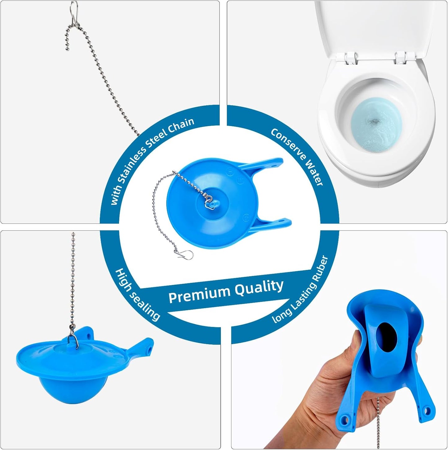 Large 3-Inch Toilet Flapper Replacement Compatible with Gerber 99-788, Water Conserving Toilet Flappers for 3 Inch Flush Valves, Stainless Steel Chain, High Performance, Easy to Install, Blue