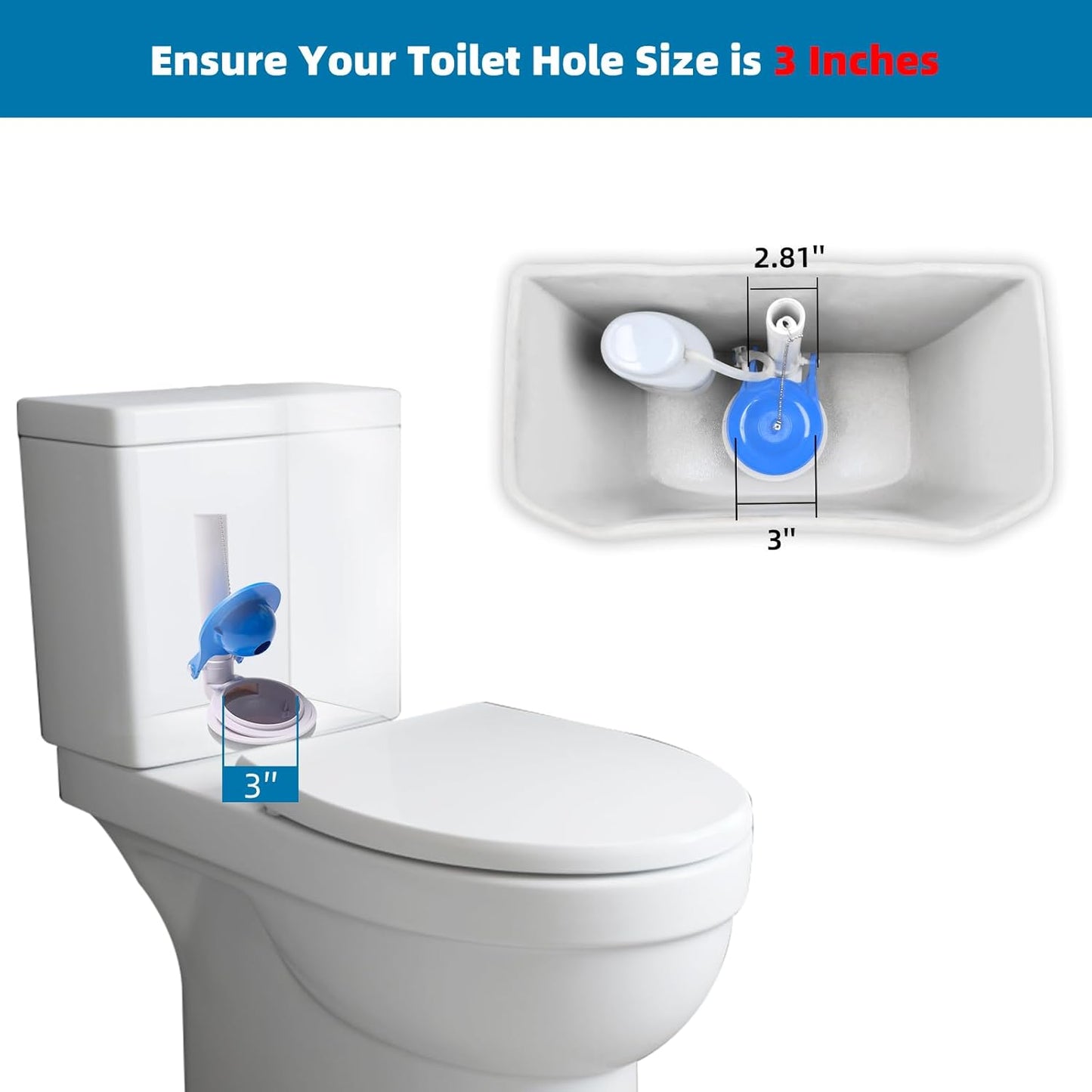 Large 3-Inch Toilet Flapper Replacement Compatible with Gerber 99-788, Water Conserving Toilet Flappers for 3 Inch Flush Valves, Stainless Steel Chain, High Performance, Easy to Install, Blue