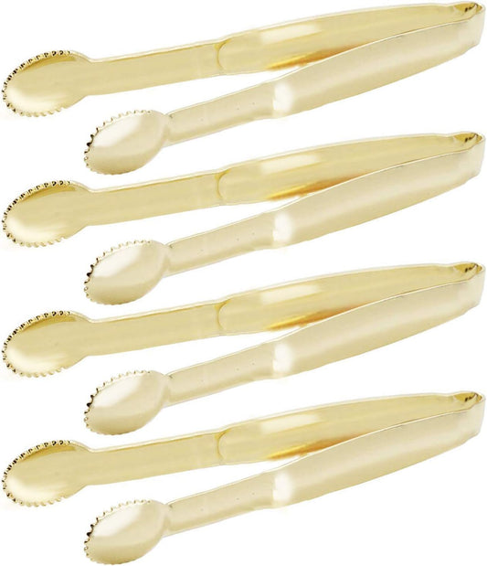 5.75" Mini Appetizer Tongs Set, Tiny Stainless Steel Small Tongs for Serving, Tea Party, Coffee Bar, Desserts, Set of 4 (Gold)
