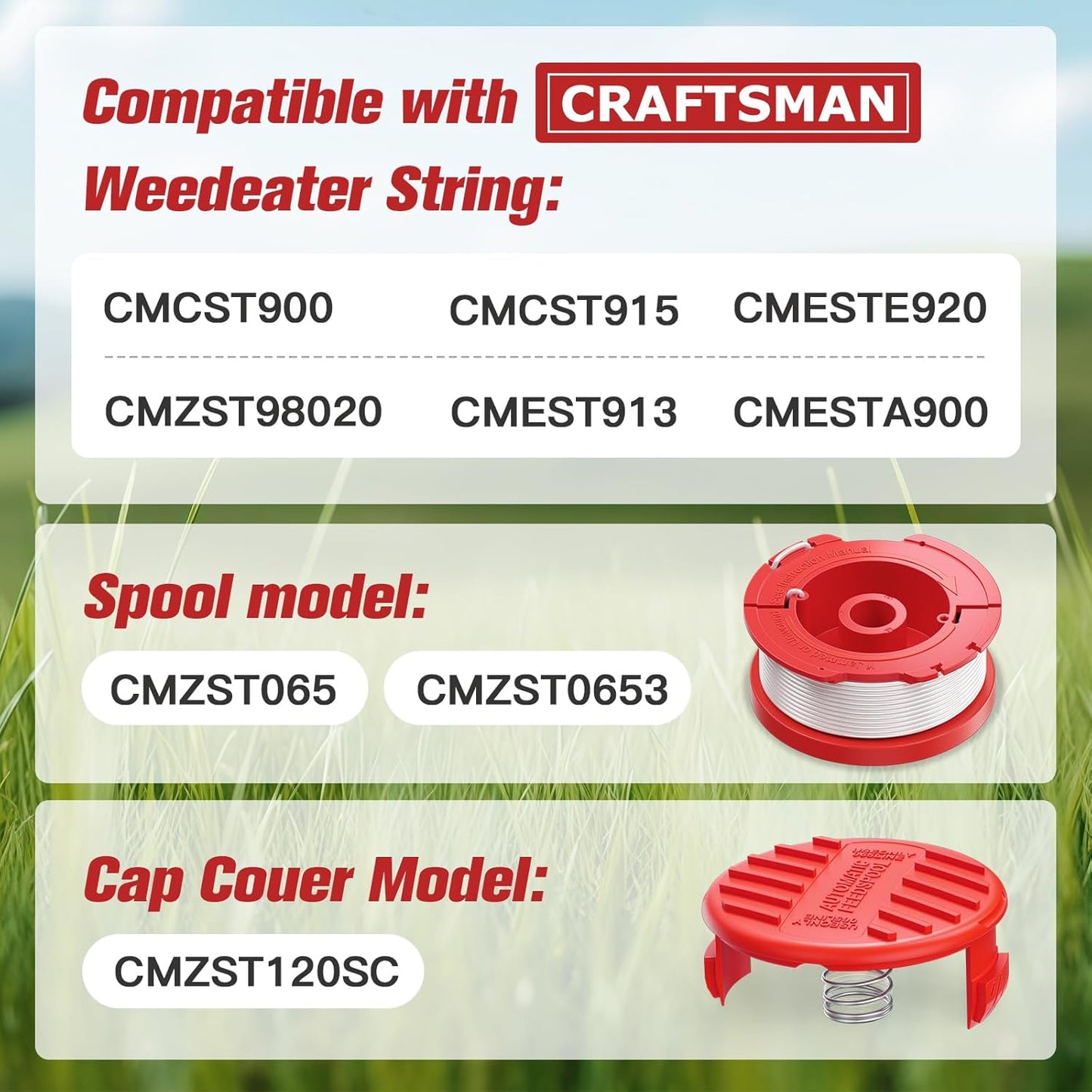 8 Pack CMZST0653 Weed Eater String Compatible With Craftsman Weed Wacker, 0.065" 30Ft String Trimmer Line, Auto Feed Weed String Line Fit For Craftsman CMZST900, CMZSTA900, CMESTE920,CMZST98020 series