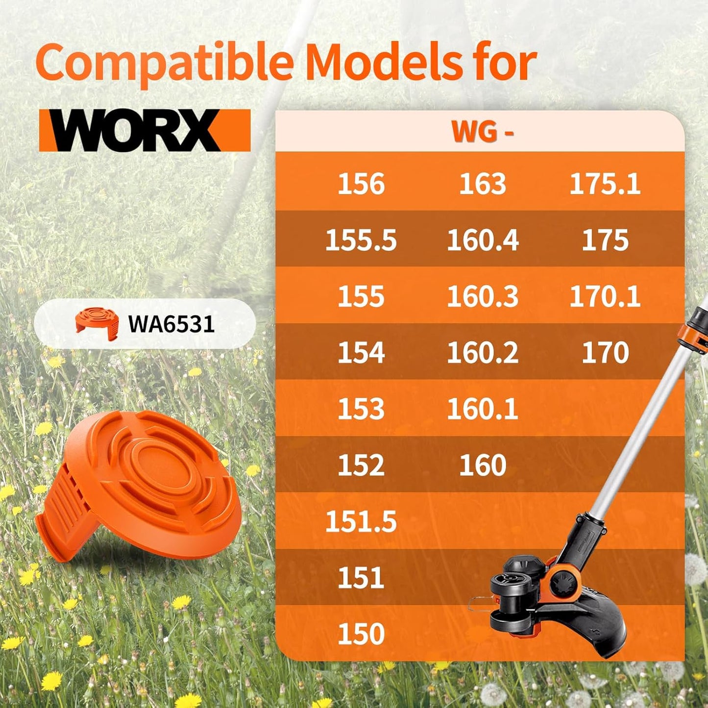 Trimmer Replacement Spool Cap Covers Compatible with Worx String Trimmers WA0010, WA6531 (3-Pack)