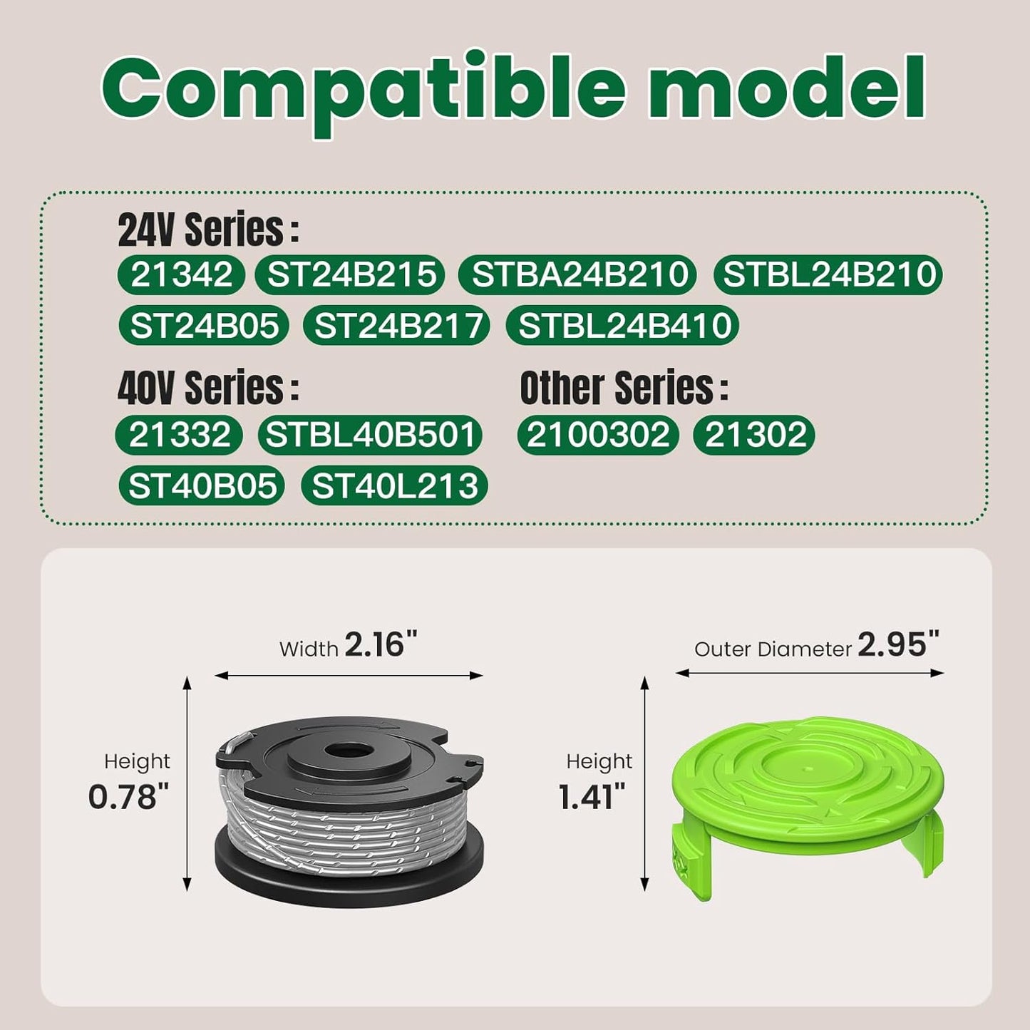 Trimmer String Spool Compatible with Greenworks, 0.065" 16Ft Single Line Auto-Feed String Trimmer Spools for Greenworks Weed Eater, Weed Wacker String Replacement Parts (3 Pack)