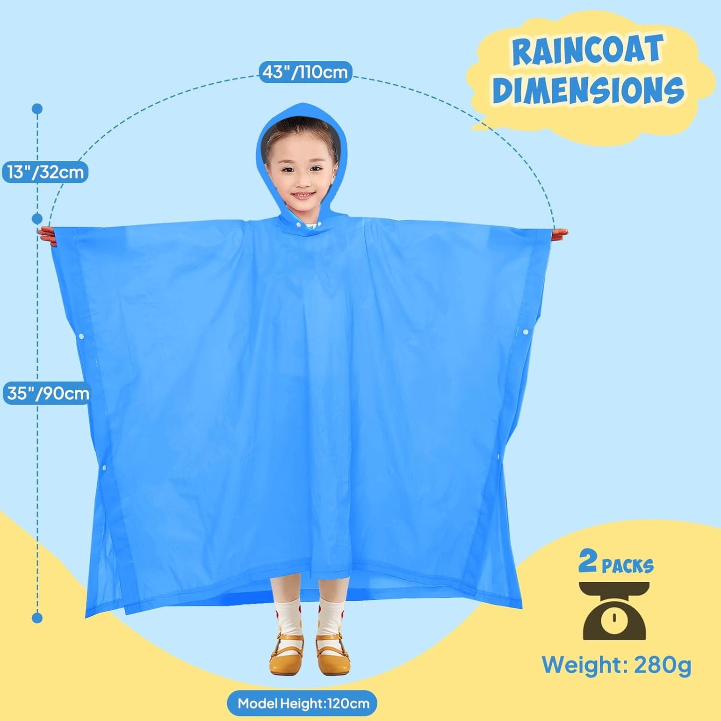 2 Pack Raincoats for Kids Emergency Ponchos Reusable Rain Poncho with Hood Waterproof Rain Coats for Boys and Girls