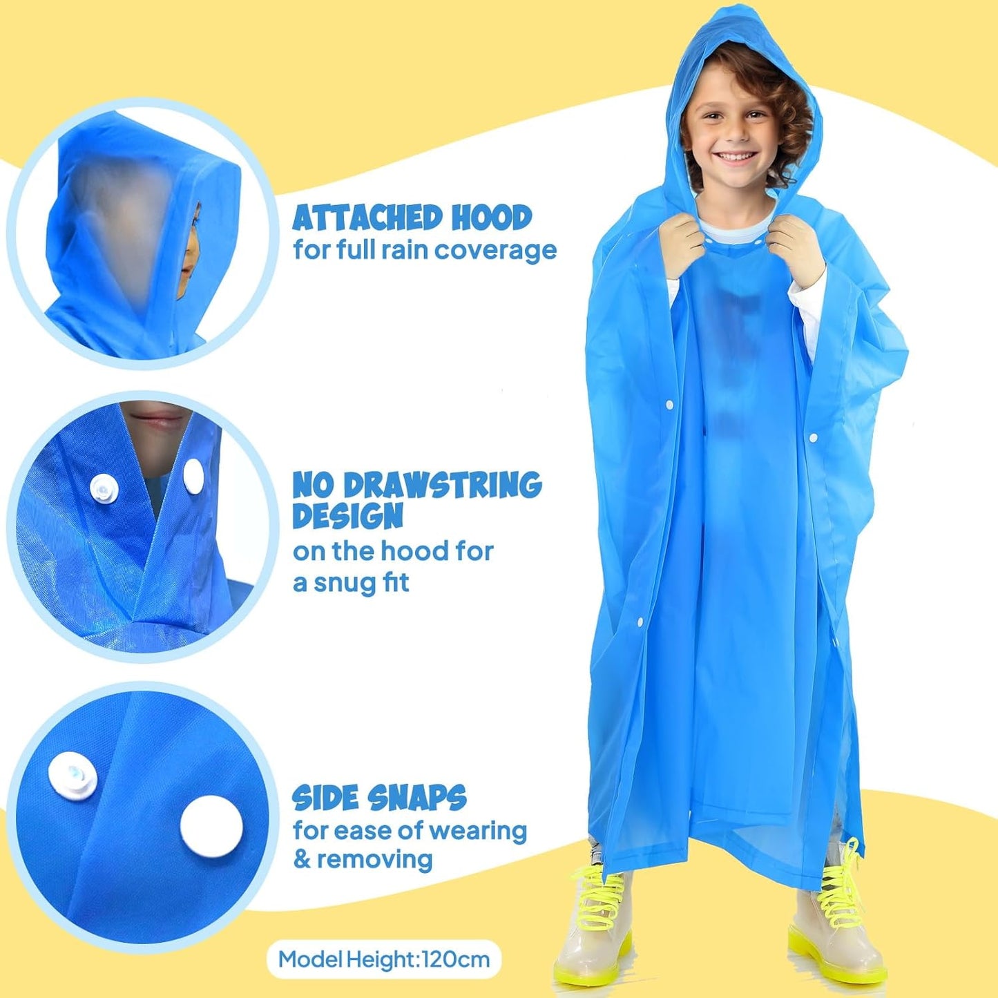 2 Pack Raincoats for Kids Emergency Ponchos Reusable Rain Poncho with Hood Waterproof Rain Coats for Boys and Girls
