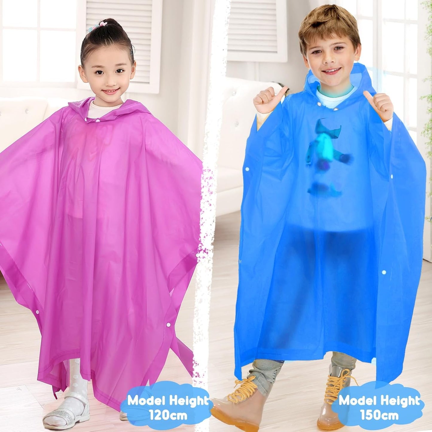 2 Pack Raincoats for Kids Emergency Ponchos Reusable Rain Poncho with Hood Waterproof Rain Coats for Boys and Girls
