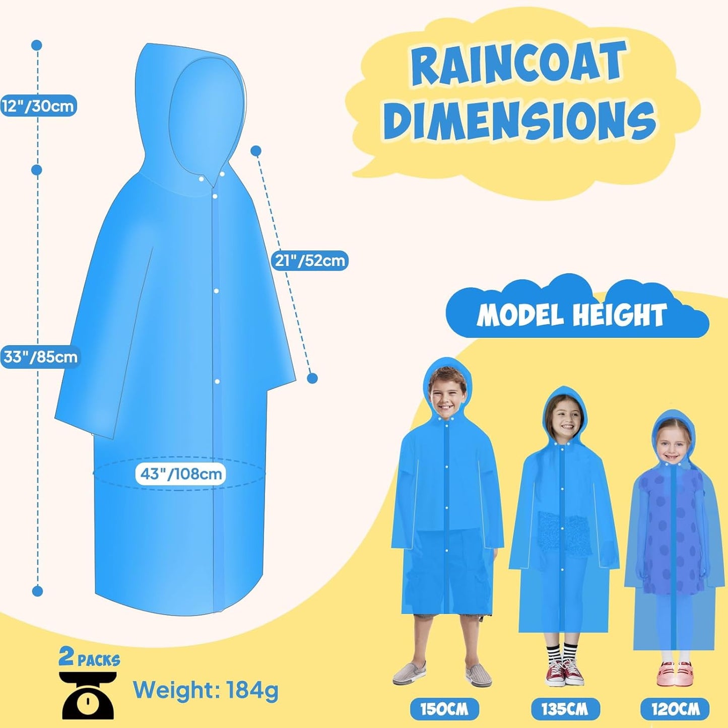 Kids Rain Poncho with Hood Lightweight Emergency Raincoat Reusable Boys and Girls Rain Jacket for Disney Travel Outdoor