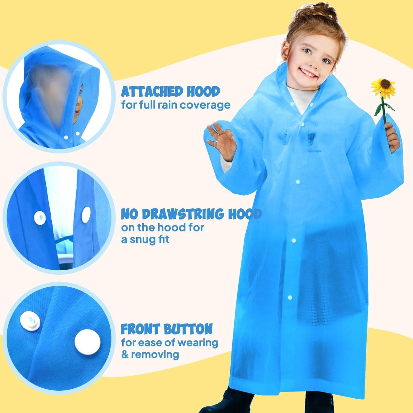 Kids Rain Poncho with Hood Lightweight Emergency Raincoat Reusable Boys and Girls Rain Jacket for Disney Travel Outdoor