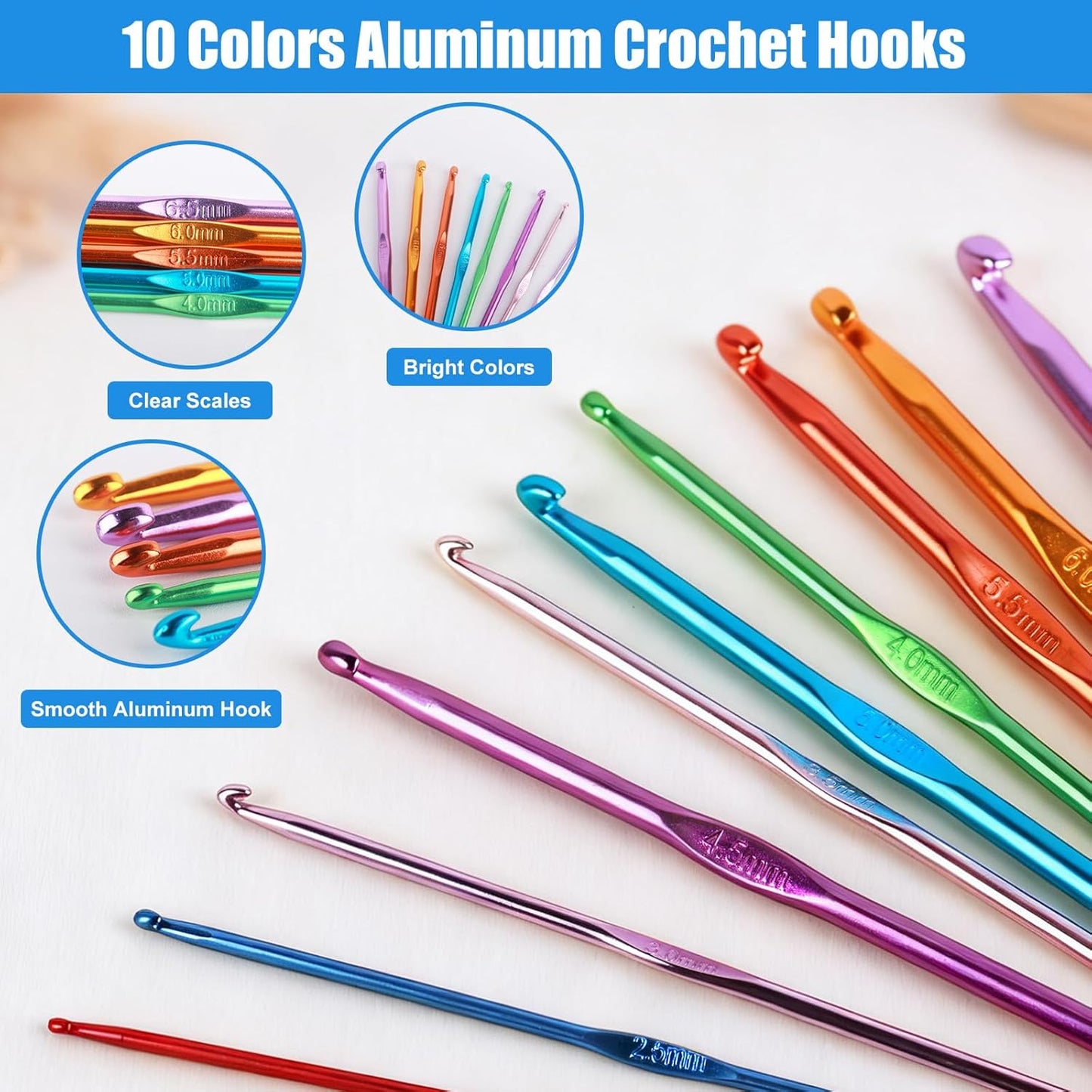 Crochet Hooks Set, 54 Pack Crochet Needles Set Crochet Kits for Beginners, Ergonomic Crochet Hooks Kit with Storage Case, Knitting Needles, Hand Craft Knitting Accessories for Crocheters