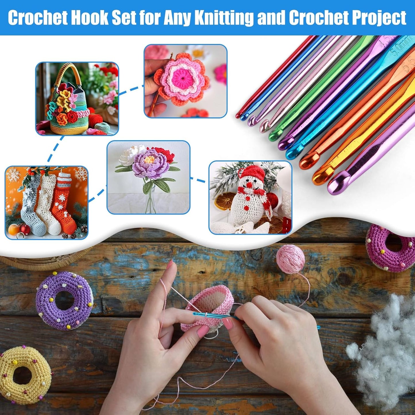 Crochet Hooks Set, 54 Pack Crochet Needles Set Crochet Kits for Beginners, Ergonomic Crochet Hooks Kit with Storage Case, Knitting Needles, Hand Craft Knitting Accessories for Crocheters