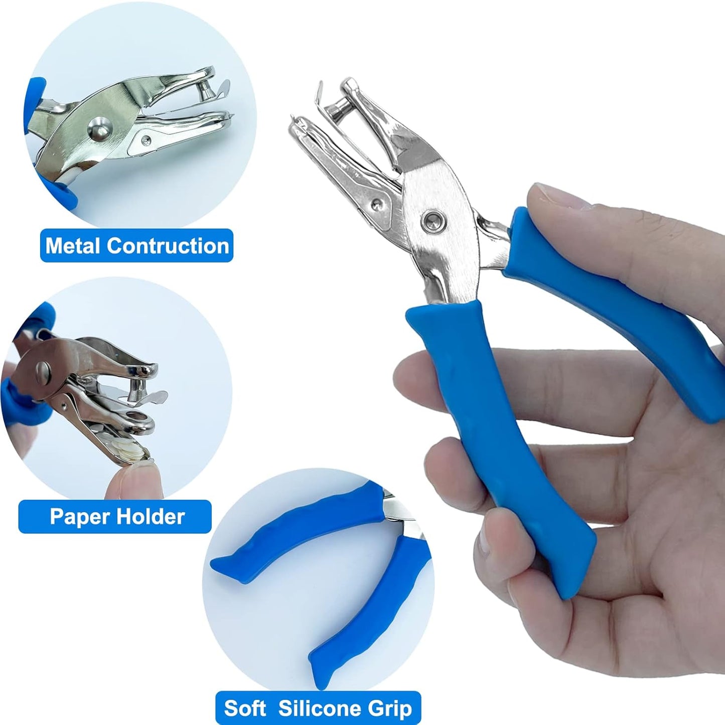 Single Hole Punch 1/4” Hole Puncher for Crafts, One Hole Paper Punch + 6 Pack Silicone Soda Can Cover Lids, Reusable Soda Can Lids