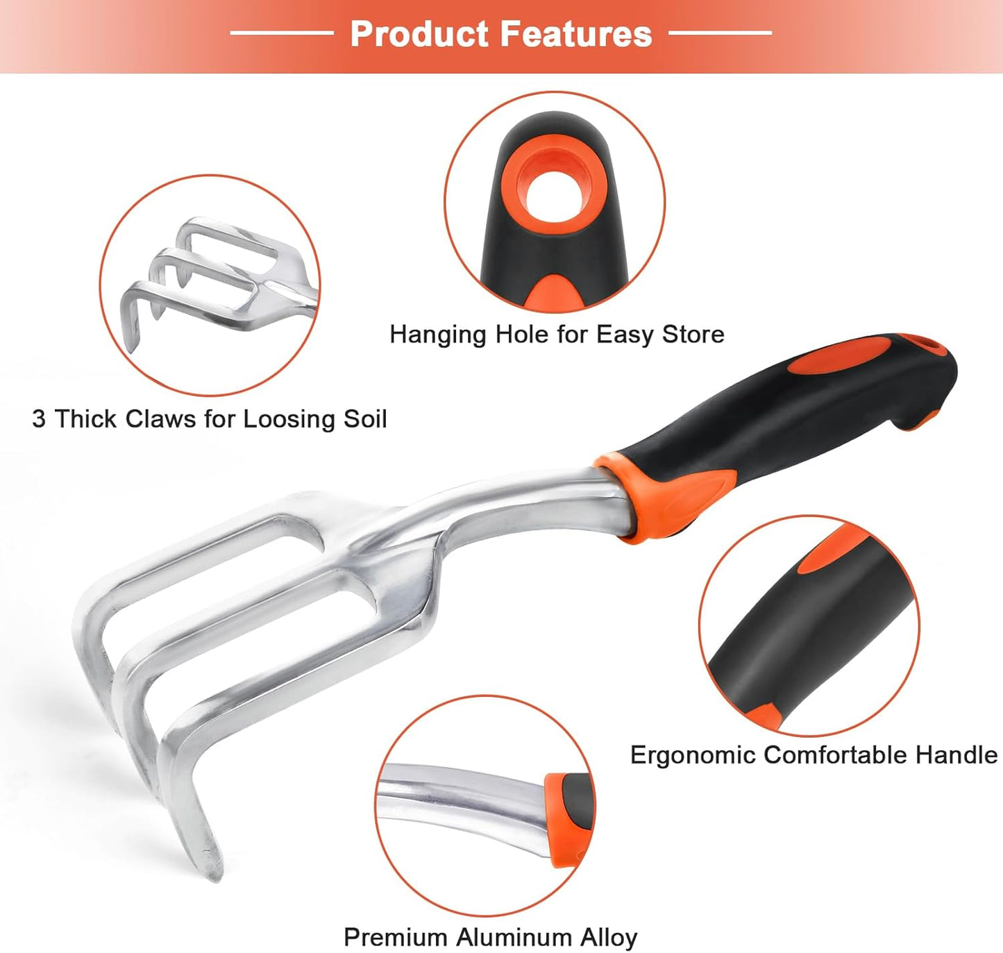Hand Rake Garden Tool, Heavy Duty Hand Cultivators for Gardening + Garden Shovel Trowel Garden Tool with Measurement Mark