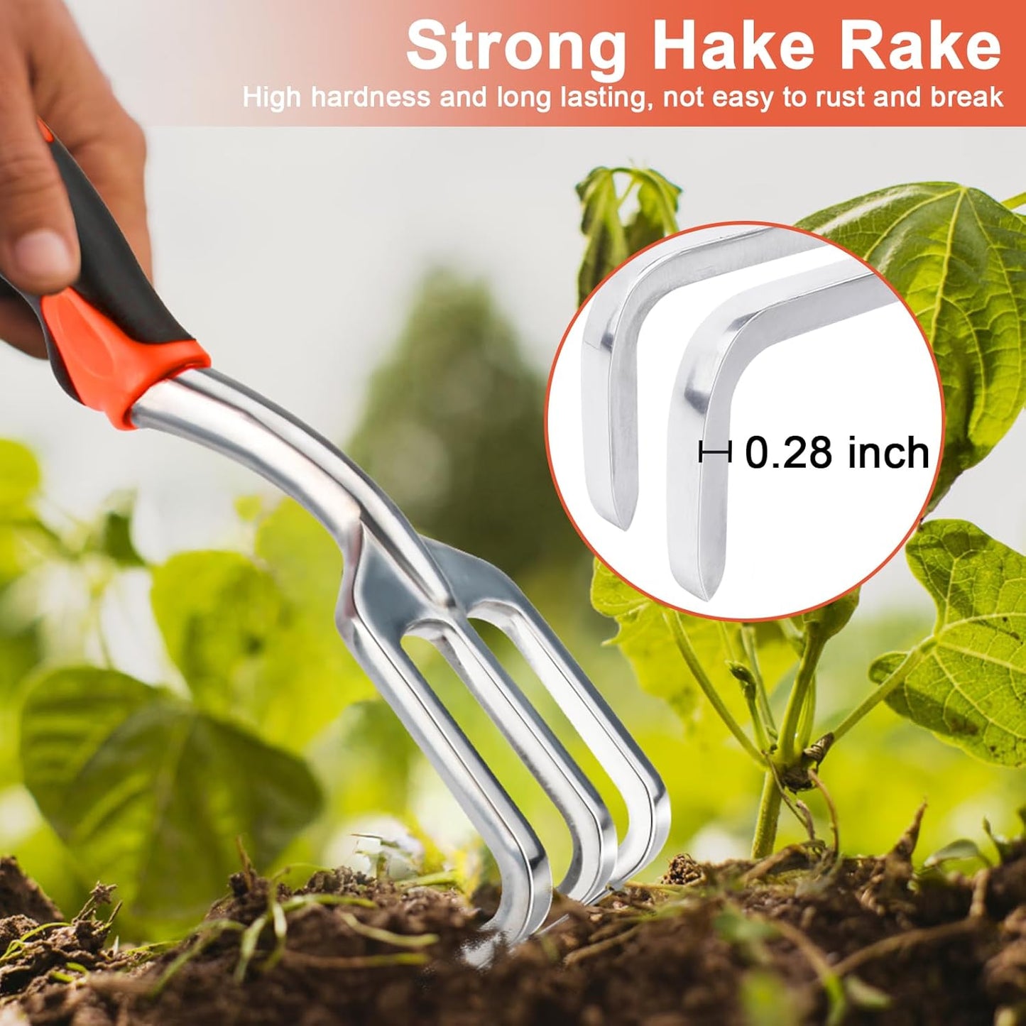 Hand Rake Garden Tool, Heavy Duty Hand Cultivators for Gardening + Garden Shovel Trowel Garden Tool with Measurement Mark