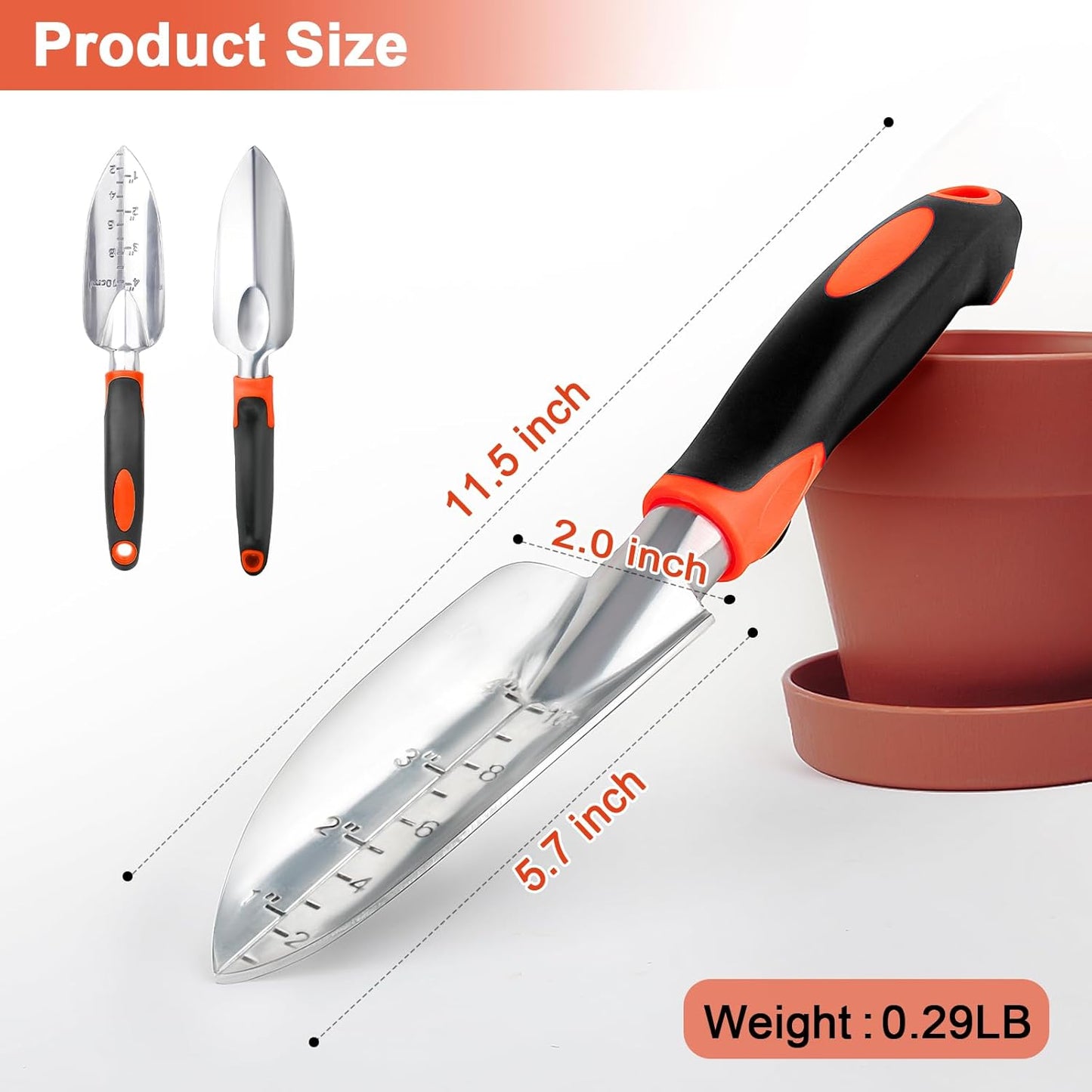 Hand Rake Garden Tool, Heavy Duty Hand Cultivators for Gardening + Garden Shovel Trowel Garden Tool with Measurement Mark
