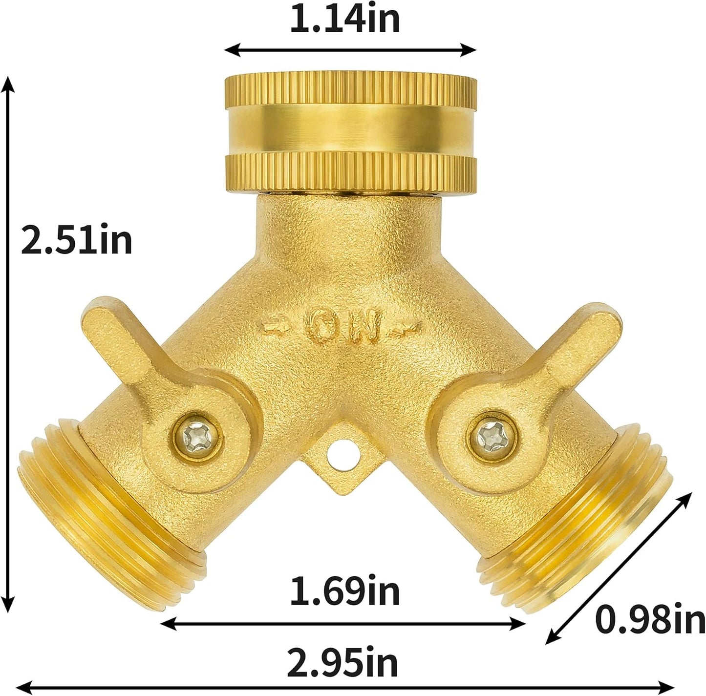 Hose Splitter 2 Way, Garden Hose Splitter, 100% Rustproof Brass Water Hose Splitter with Adjustable Flow Valves, Seamless Design & 2 Extra Rubber Washers - 3/4" Y Connector Hose Adapter.