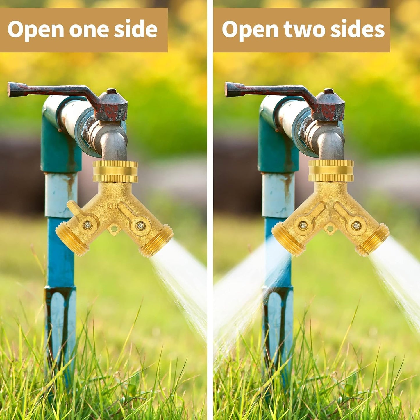 Hose Splitter 2 Way, Garden Hose Splitter, 100% Rustproof Brass Water Hose Splitter with Adjustable Flow Valves, Seamless Design & 2 Extra Rubber Washers - 3/4" Y Connector Hose Adapter.