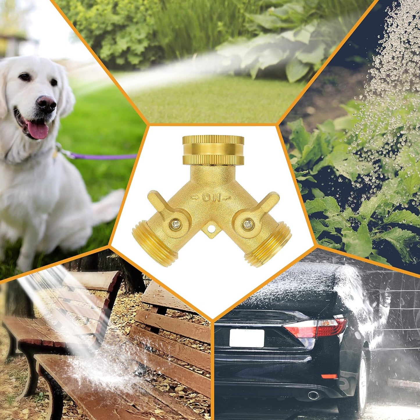 Hose Splitter 2 Way, Garden Hose Splitter, 100% Rustproof Brass Water Hose Splitter with Adjustable Flow Valves, Seamless Design & 2 Extra Rubber Washers - 3/4" Y Connector Hose Adapter.
