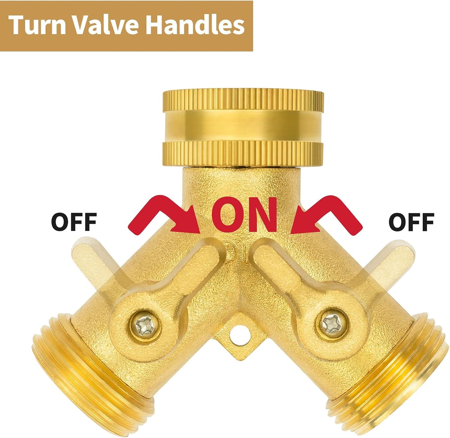 Hose Splitter 2 Way, Garden Hose Splitter, 100% Rustproof Brass Water Hose Splitter with Adjustable Flow Valves, Seamless Design & 2 Extra Rubber Washers - 3/4" Y Connector Hose Adapter.