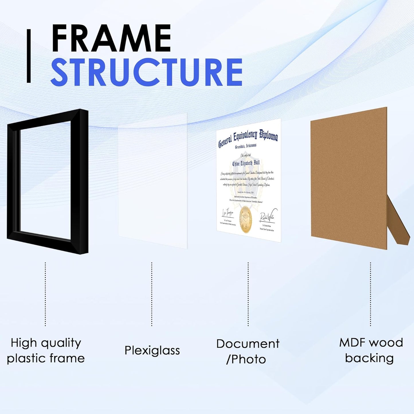 8.5x11 Diploma Frame, Black Picture Frame with Clear Plexiglass, 2 Pack Certificate Frame for Tabletop or Wall Display, 8.5x11 Document Frame, High School Diploma Frames