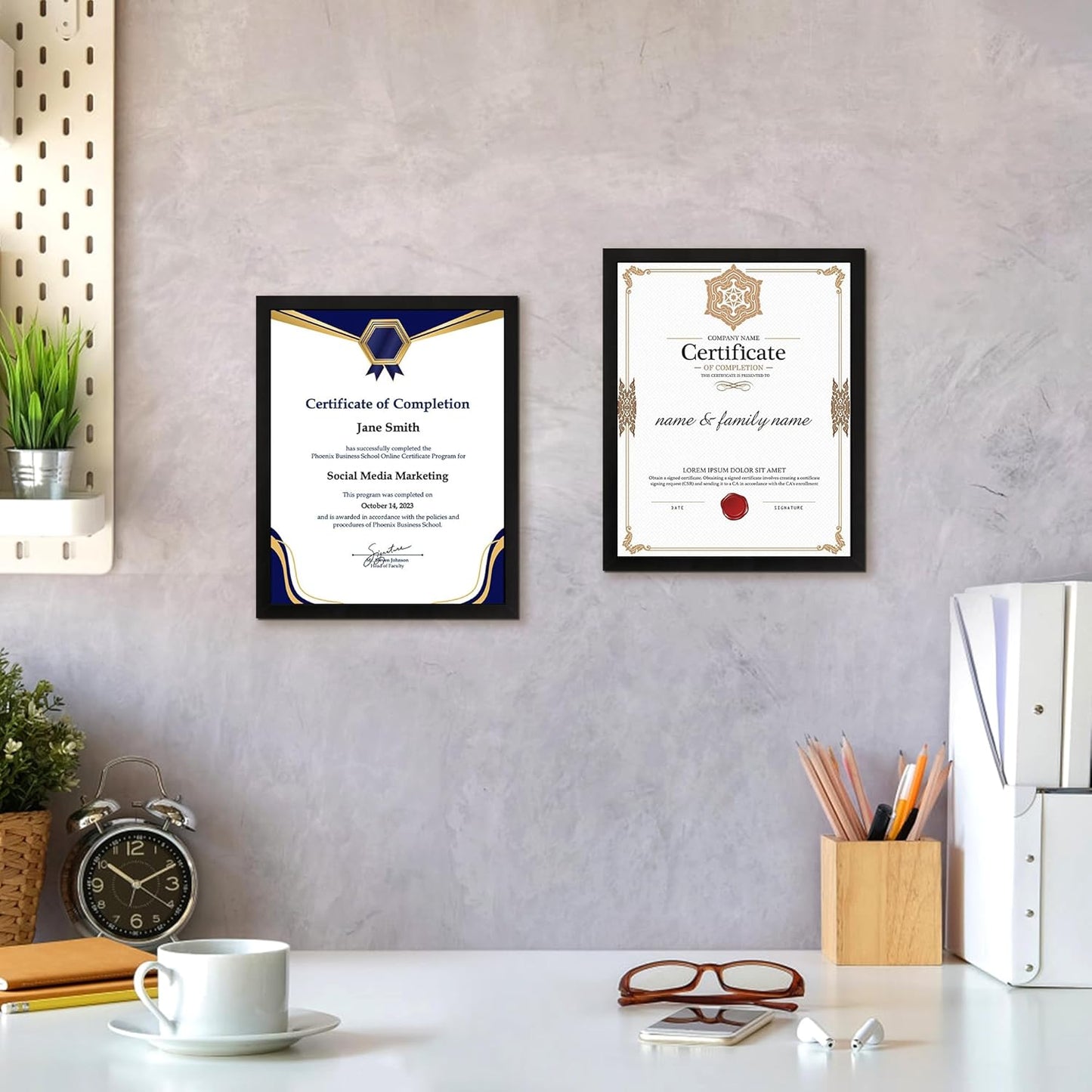8.5x11 Diploma Frame, Black Picture Frame with Clear Plexiglass, 2 Pack Certificate Frame for Tabletop or Wall Display, 8.5x11 Document Frame, High School Diploma Frames