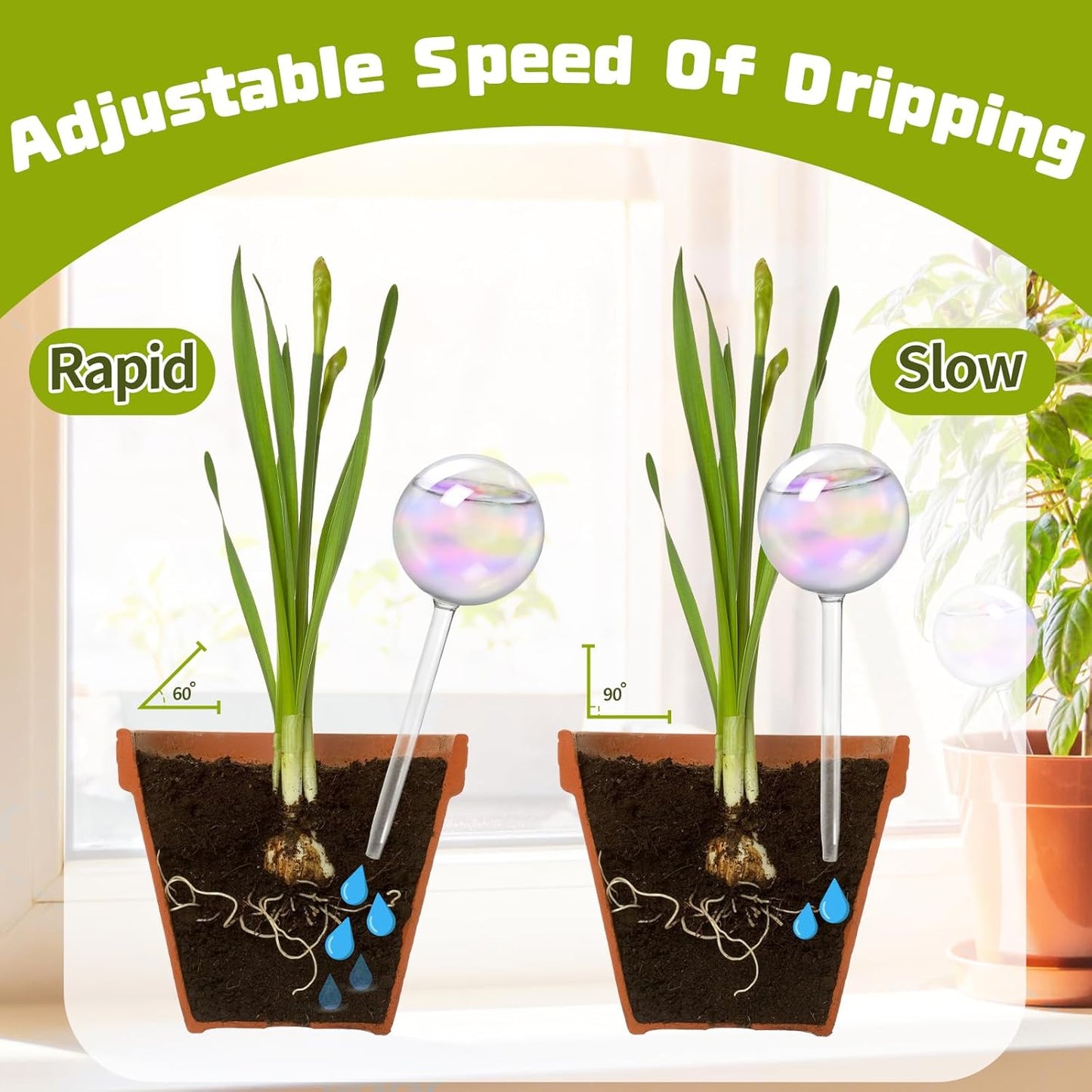 2 Pcs Iridescent Self Watering Globes,Rainbow Plant Watering Insert,Automatic Plant Waterer Glass Bulbs,Clear Glass Plant Water Globes for Indoor and Outdoor