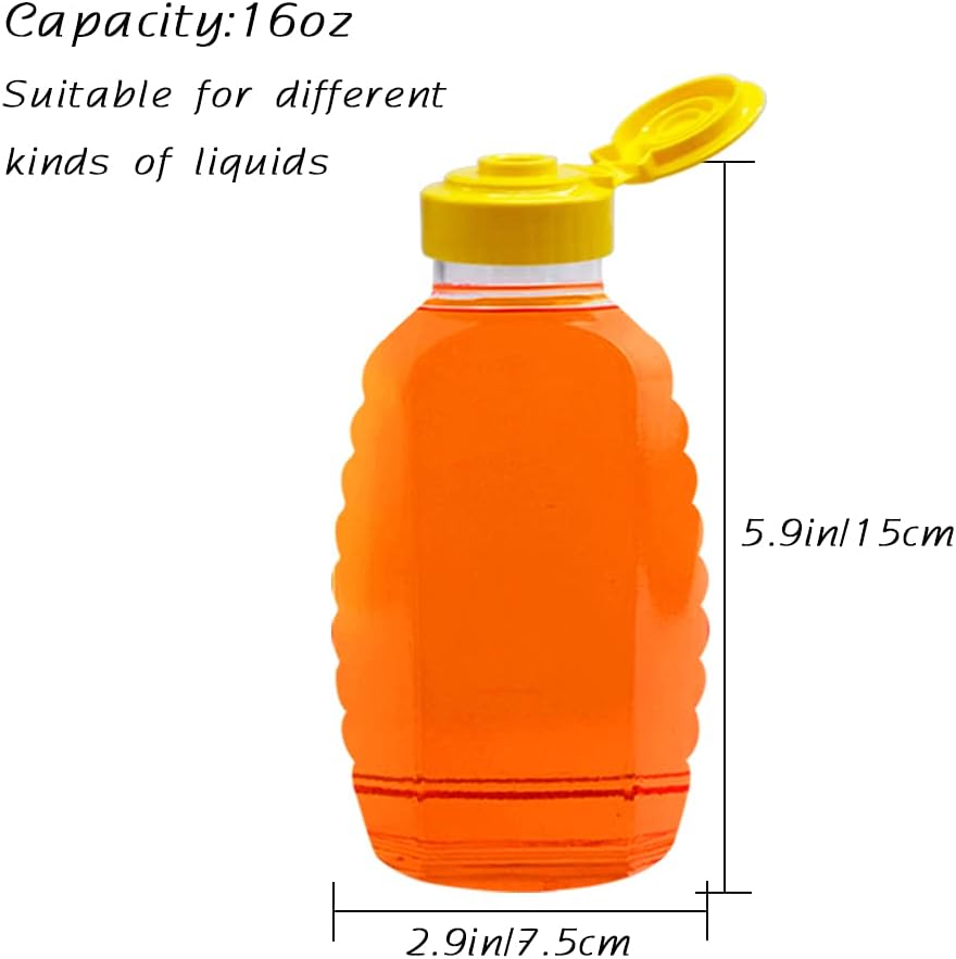 8 Pack 16oz Clear Plastic Honey Bottles,Refillable Food Grade Honey Container,Squeeze Honey Bottle With Leak Proof Flip-Top Caps for Storing and Dispensing