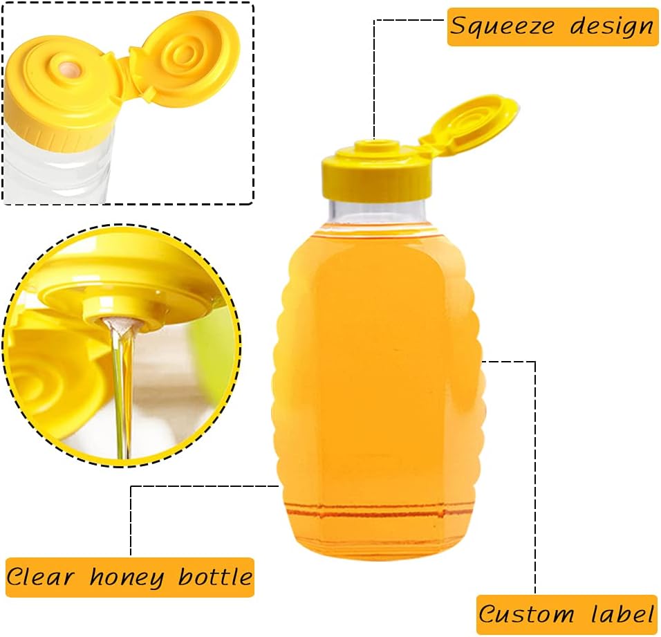 8 Pack 16oz Clear Plastic Honey Bottles,Refillable Food Grade Honey Container,Squeeze Honey Bottle With Leak Proof Flip-Top Caps for Storing and Dispensing