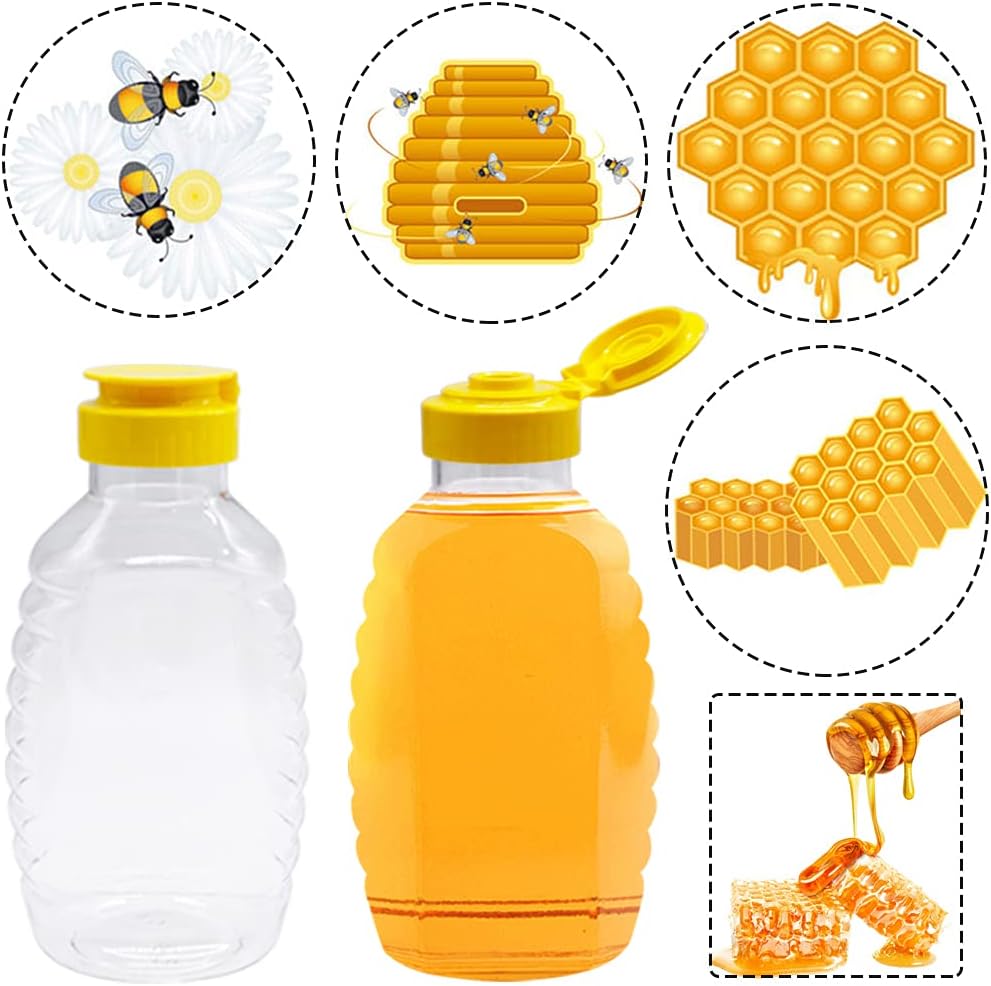 8 Pack 16oz Clear Plastic Honey Bottles,Refillable Food Grade Honey Container,Squeeze Honey Bottle With Leak Proof Flip-Top Caps for Storing and Dispensing