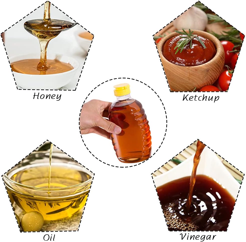 8 Pack 16oz Clear Plastic Honey Bottles,Refillable Food Grade Honey Container,Squeeze Honey Bottle With Leak Proof Flip-Top Caps for Storing and Dispensing