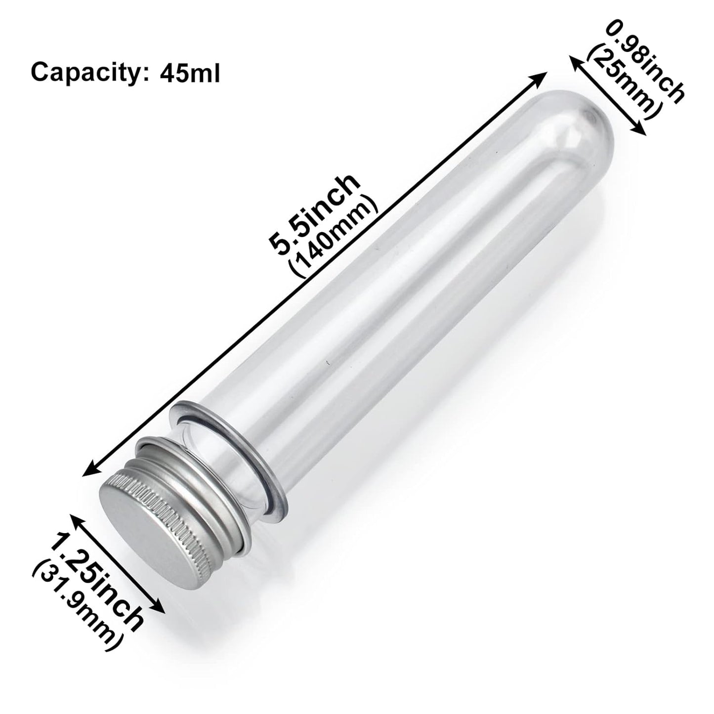 6PCS Plastic Test Tubes with Screw Caps 45ml Clear Tubes for Scientific Experiments, Party Decoration, Sample, Candy, Bath Salt, Storage