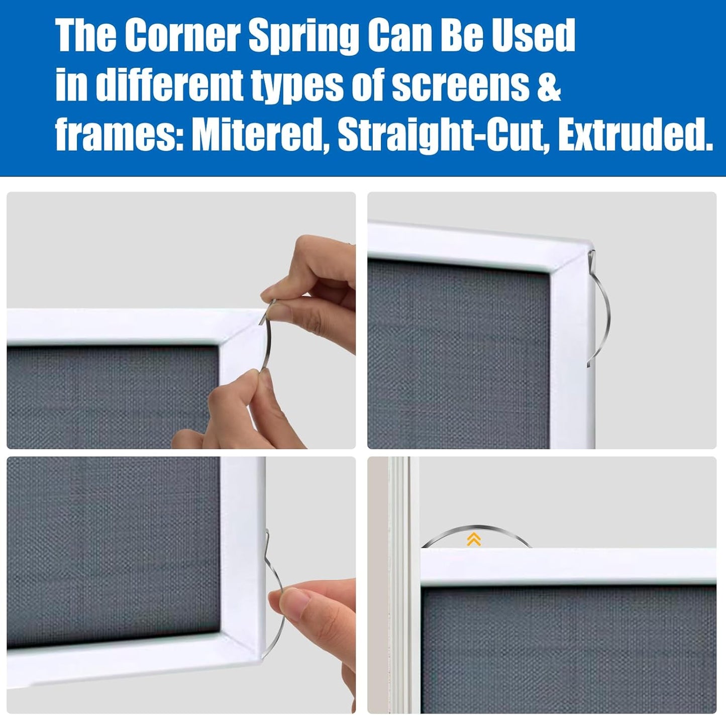 50Pcs Corner Mount Flat Window Spring Window Screen Tension Spring Corner Clips Stainless Steel Window Screen Clips to Prevent Screen Windows Shaking