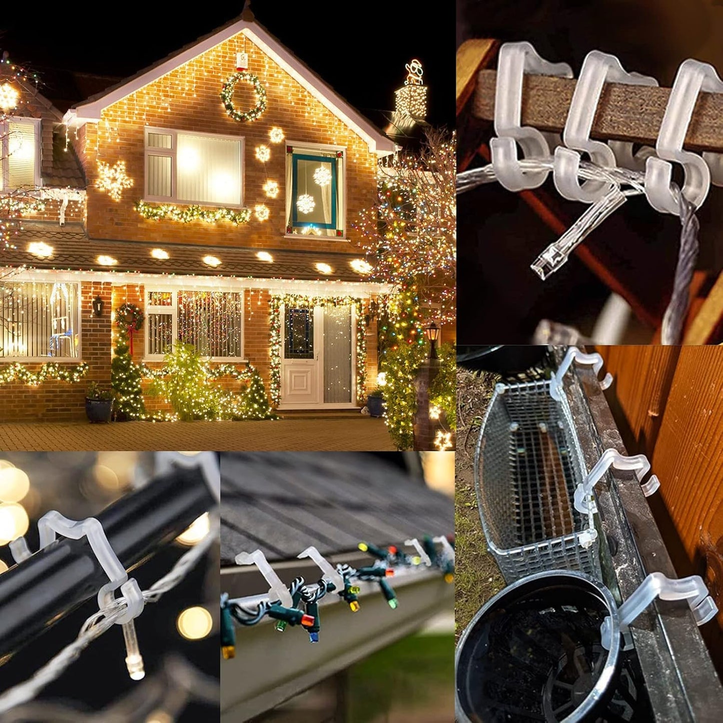100 Pcs Outdoor Light Clips Hooks for Outdoor String Lights Gutter Clips for Hanging Christmas Village Accessories
