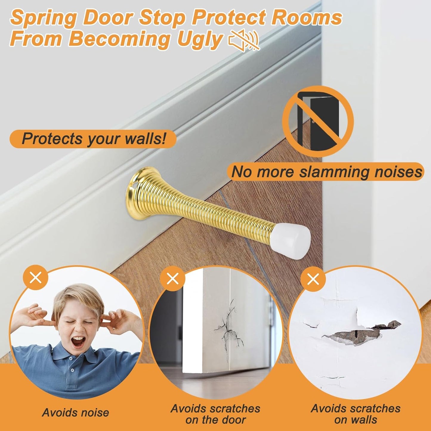 Spring Door Stoppers, 12 Pack Door Stops Wall Protector, Doorstops for Inside Door with 6 Rubber Bumper (Gold)
