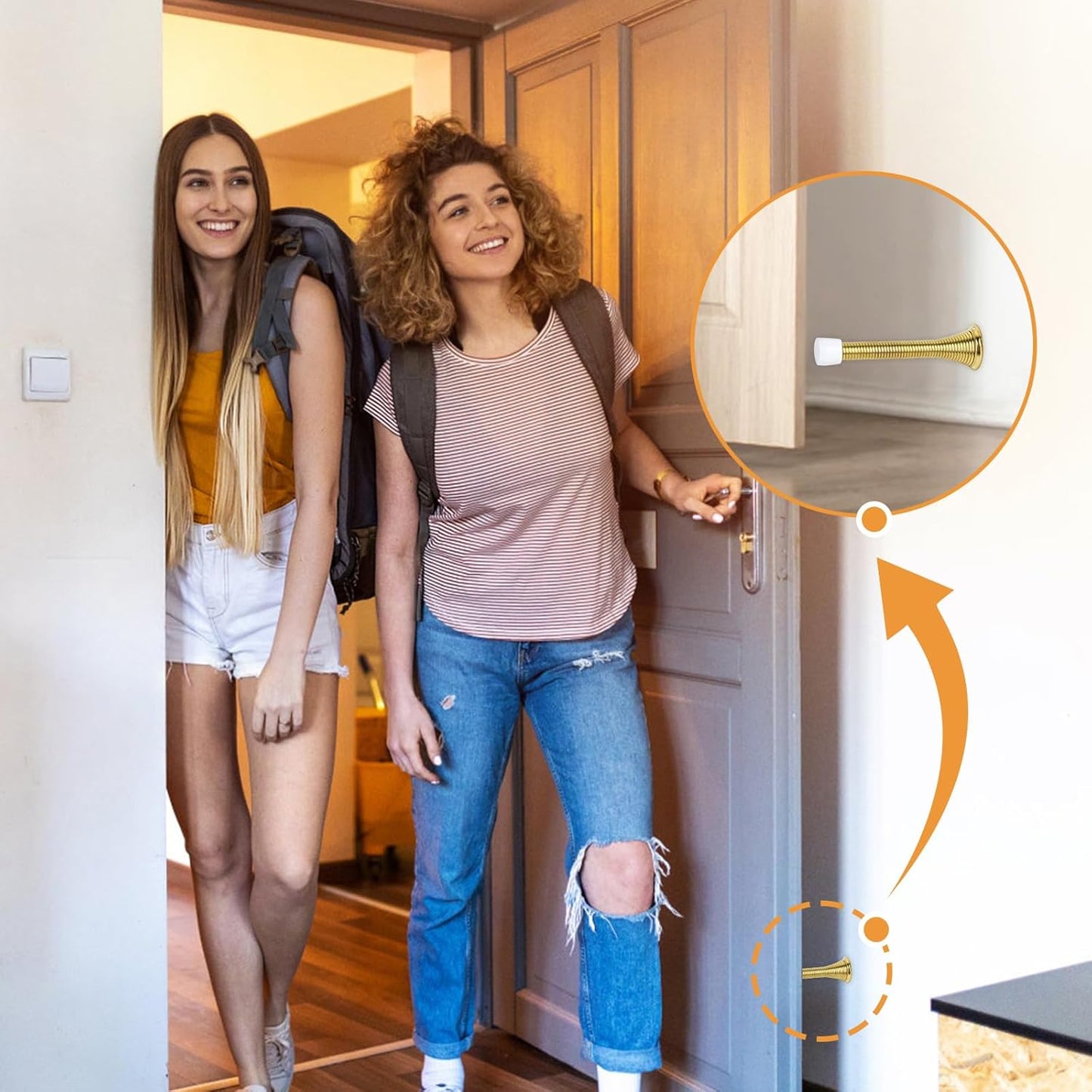 Spring Door Stoppers, 12 Pack Door Stops Wall Protector, Doorstops for Inside Door with 6 Rubber Bumper (Gold)