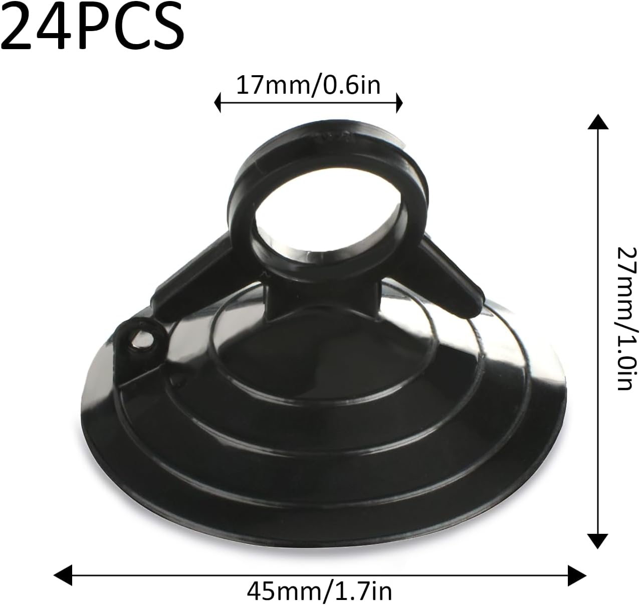 Suction Cups with Loops 24Pcs Window Suckers with Ring Car Glass Windshield Sunshade Suction Cups Aquarium Heater Suction Cups Glass Suction Pads for Seasonal Xmas Decorations (Black)