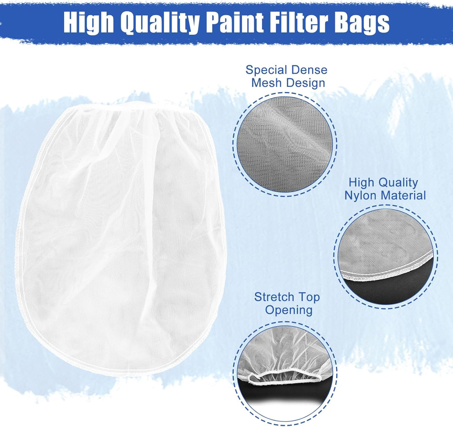 Paint Strainer Bag, 1 Gallon Paint Filter Strainer with Elastic Drawstring, Nylon Mesh Filter White Fine Mesh Bag for Paint Gardening, 10 Pack