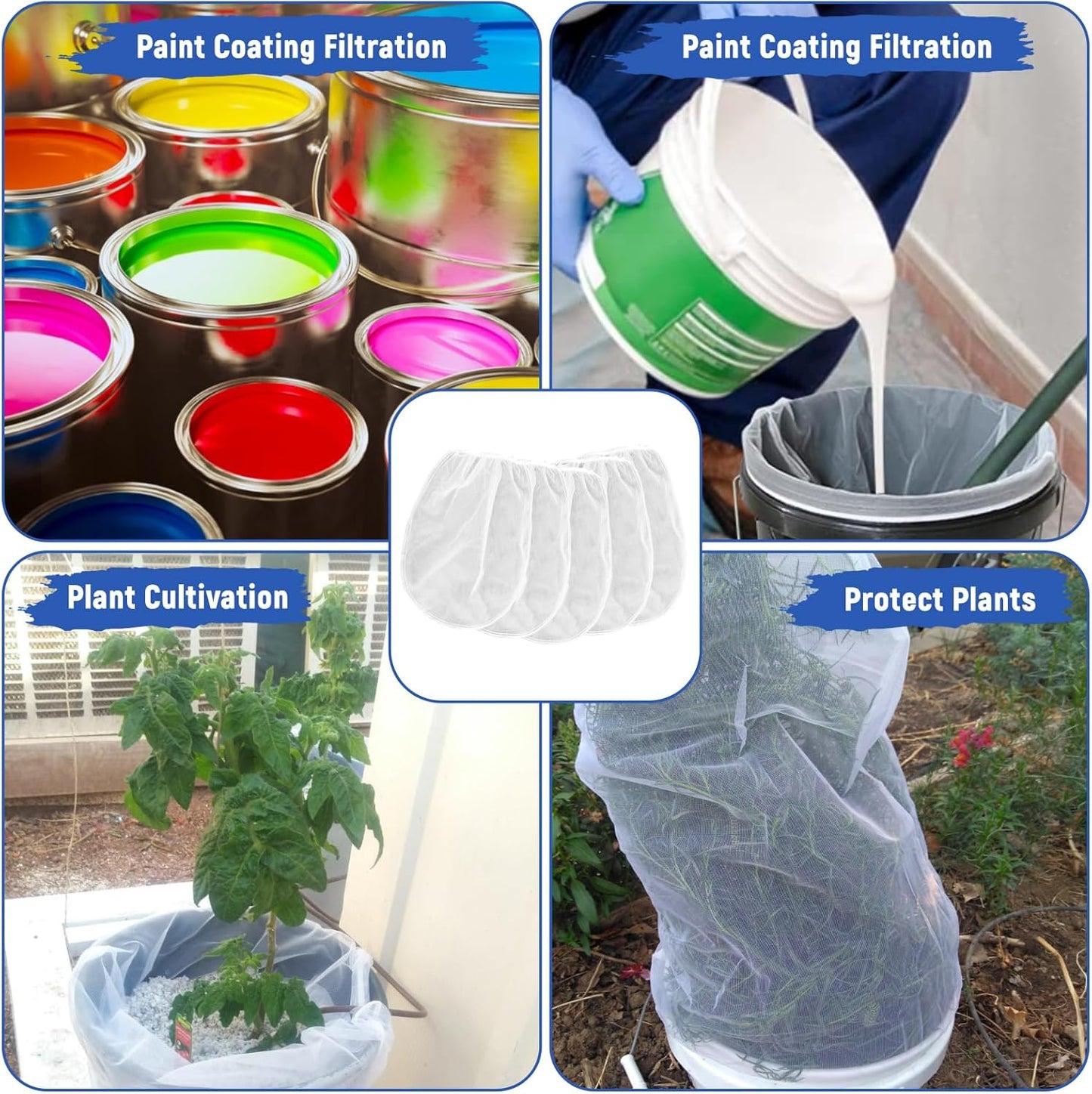 Paint Strainer Bag, 1 Gallon Paint Filter Strainer with Elastic Drawstring, Nylon Mesh Filter White Fine Mesh Bag for Paint Gardening, 10 Pack