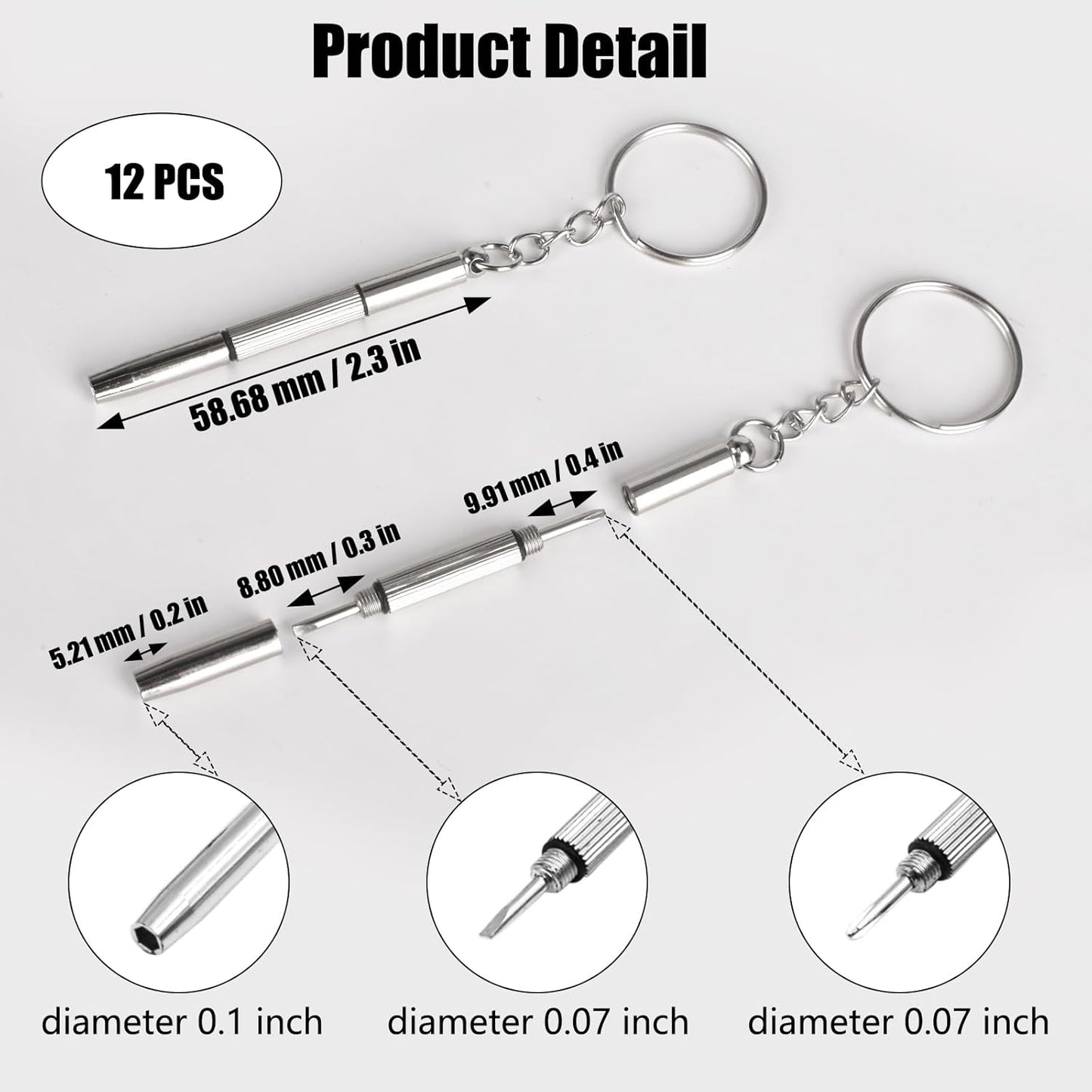 12 Pcs Keychain Eyeglass Screwdriver 3 in 1 Screwdriver Key Steel Eyeglass Screwdriver Eyeglass Screwdriver Repair Kit with Keychain Portable Screwdriver Hand Tools