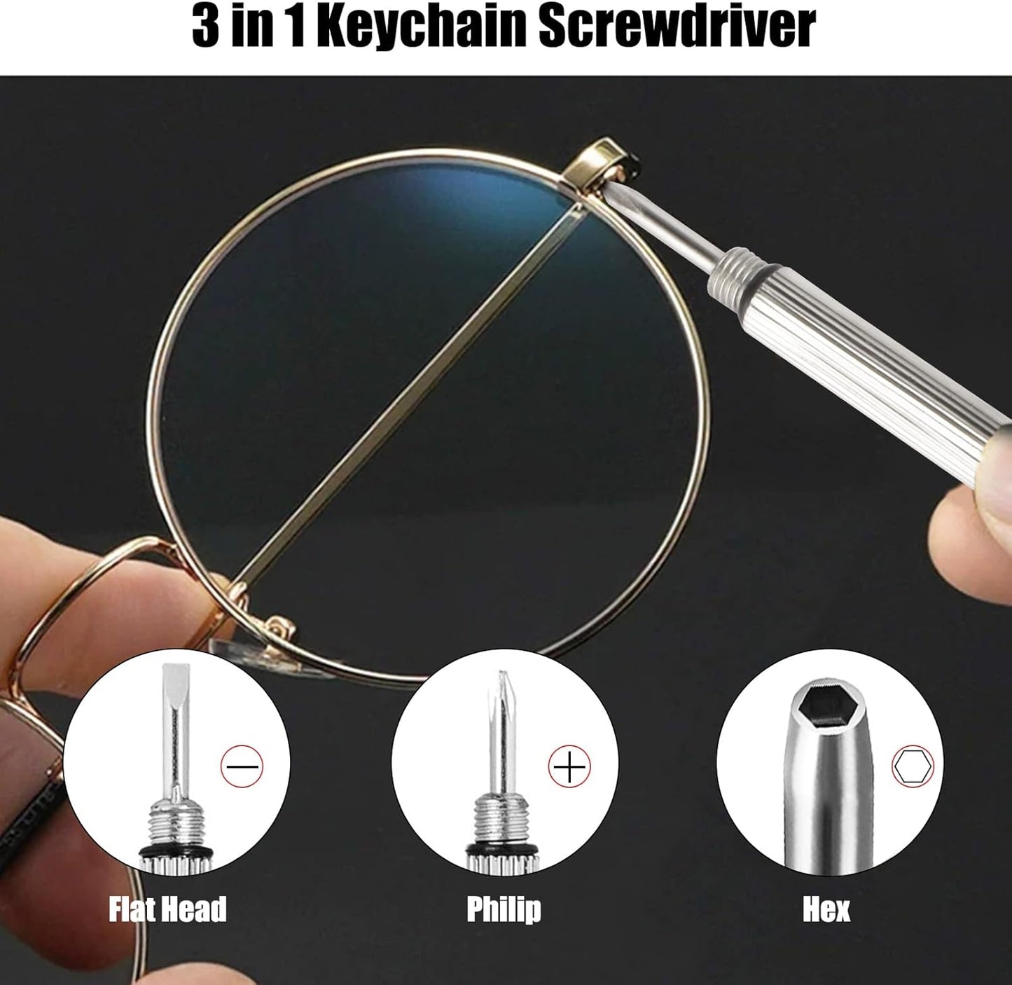 12 Pcs Keychain Eyeglass Screwdriver 3 in 1 Screwdriver Key Steel Eyeglass Screwdriver Eyeglass Screwdriver Repair Kit with Keychain Portable Screwdriver Hand Tools