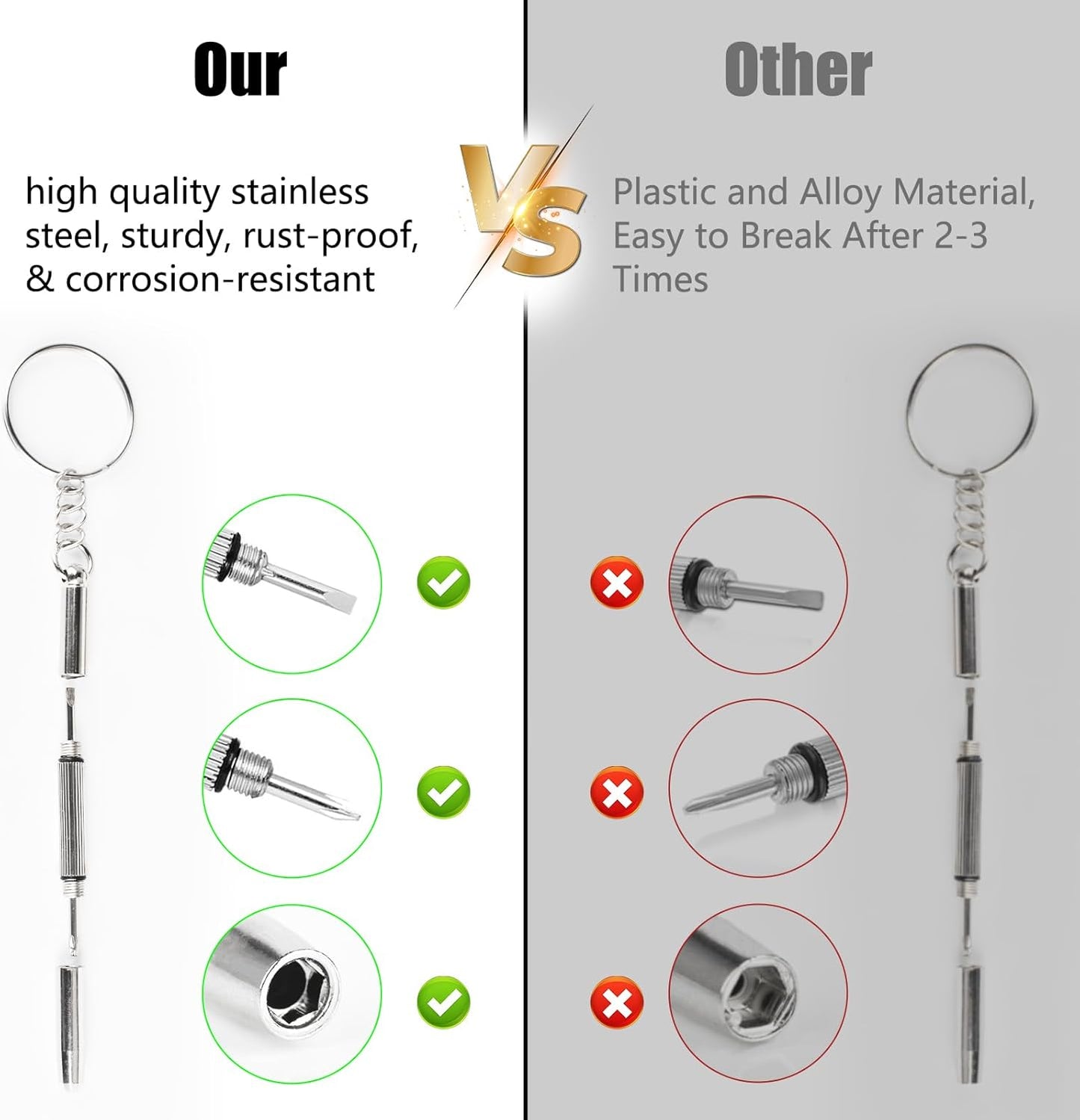 12 Pcs Keychain Eyeglass Screwdriver 3 in 1 Screwdriver Key Steel Eyeglass Screwdriver Eyeglass Screwdriver Repair Kit with Keychain Portable Screwdriver Hand Tools