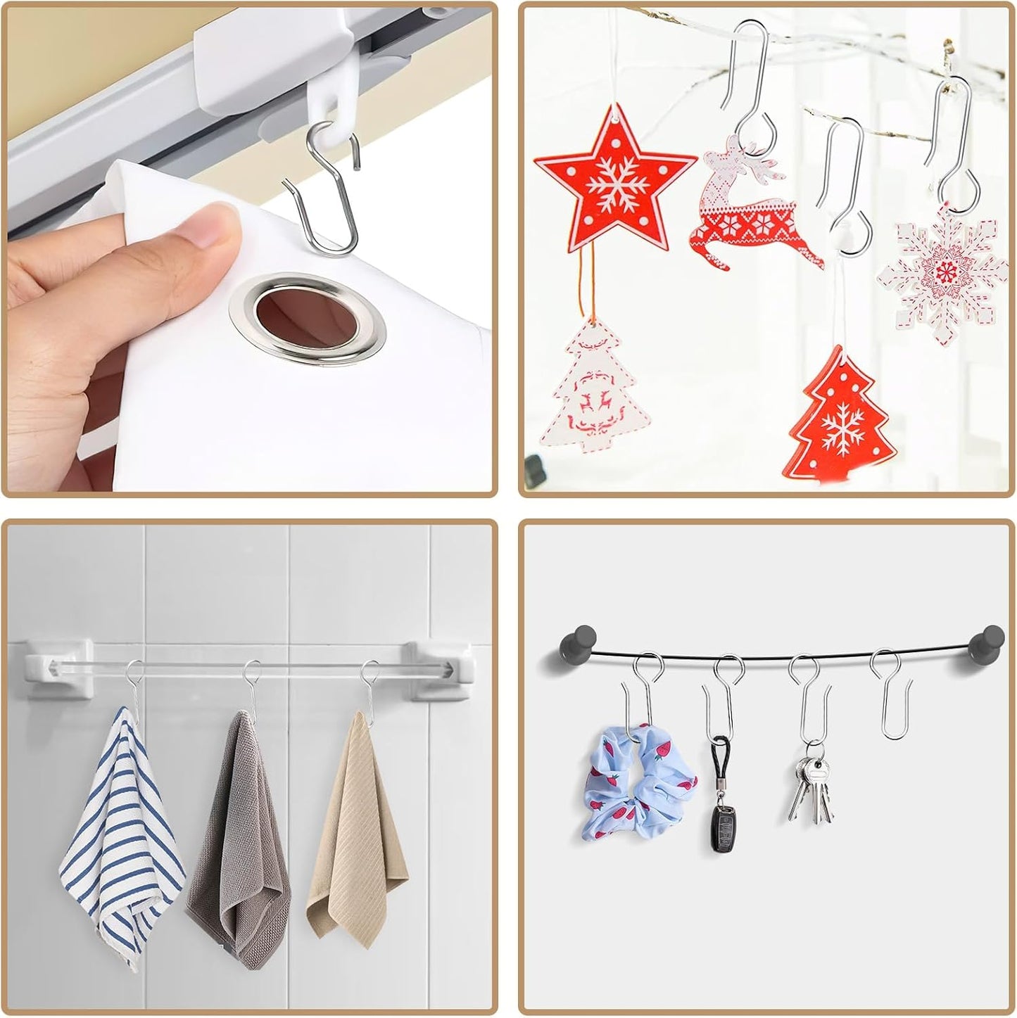 S-Shaped Small Metal Curtain Hooks - 60 Pcs Drapery Hooks for Ceiling Track
