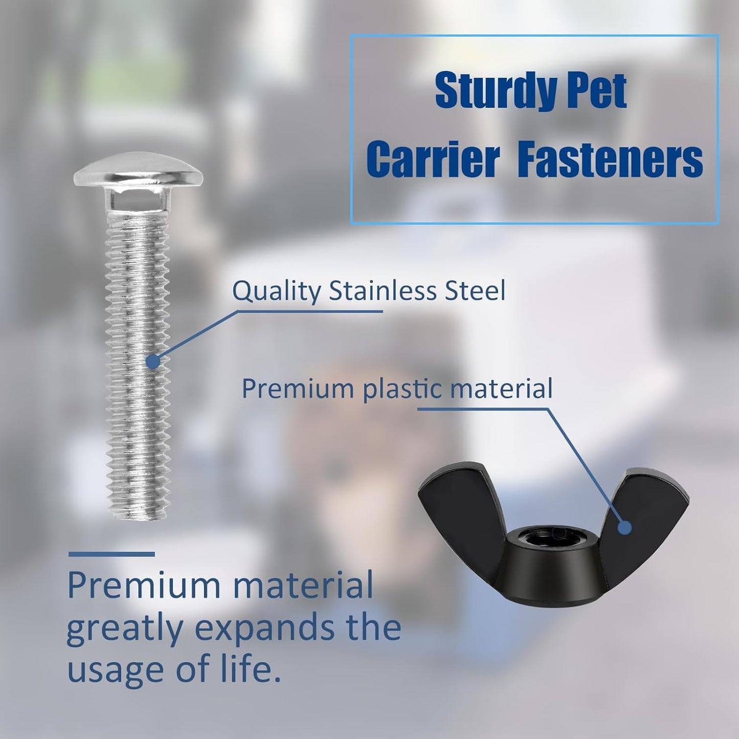 M6 Pet Carrier Fasteners Kennel Replacement Bolts for Plastic Cat Crate and Dog Crate Dog Kennel Accessories Cat Cage Carrier Parts(12 Set)