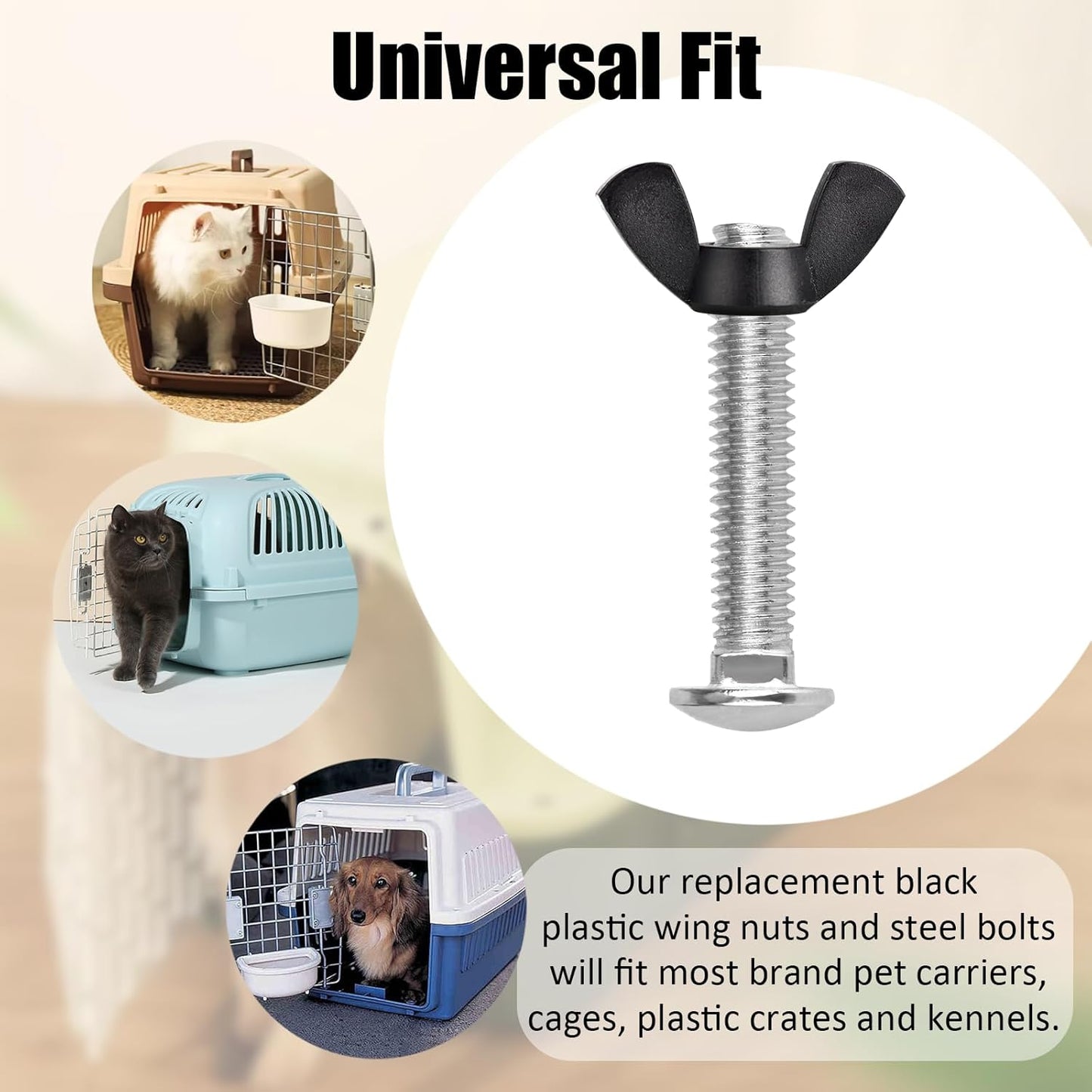M6 Pet Carrier Fasteners Kennel Replacement Bolts for Plastic Cat Crate and Dog Crate Dog Kennel Accessories Cat Cage Carrier Parts(12 Set)