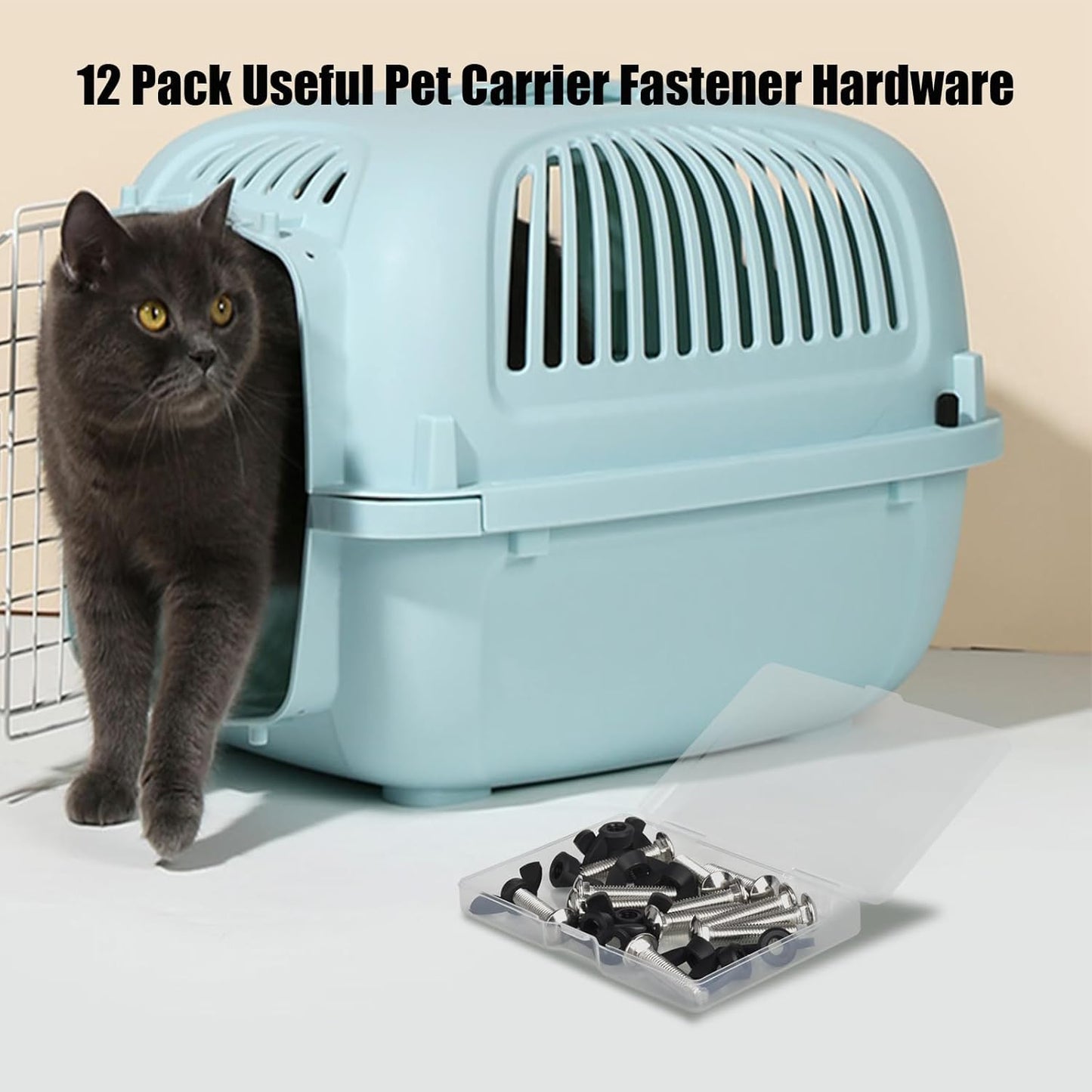 M6 Pet Carrier Fasteners Kennel Replacement Bolts for Plastic Cat Crate and Dog Crate Dog Kennel Accessories Cat Cage Carrier Parts(12 Set)