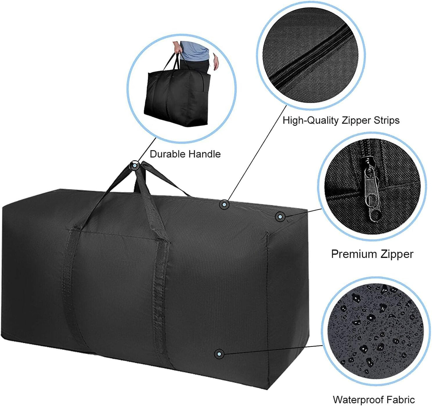 Extra Large Moving Bags with Strg Zippers & Carrying Handles, Storage Bags Storage Totes for Clothes, Moving Supplies, Space Saving Oversized Storage Bag Organizer for Moving, Traveling (2 Pack)